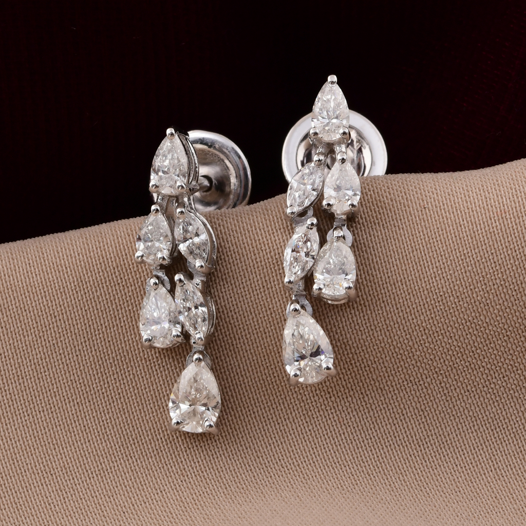 Certified SI Clarity H Color Pear Marquise Diamond Drop Gold Earrings