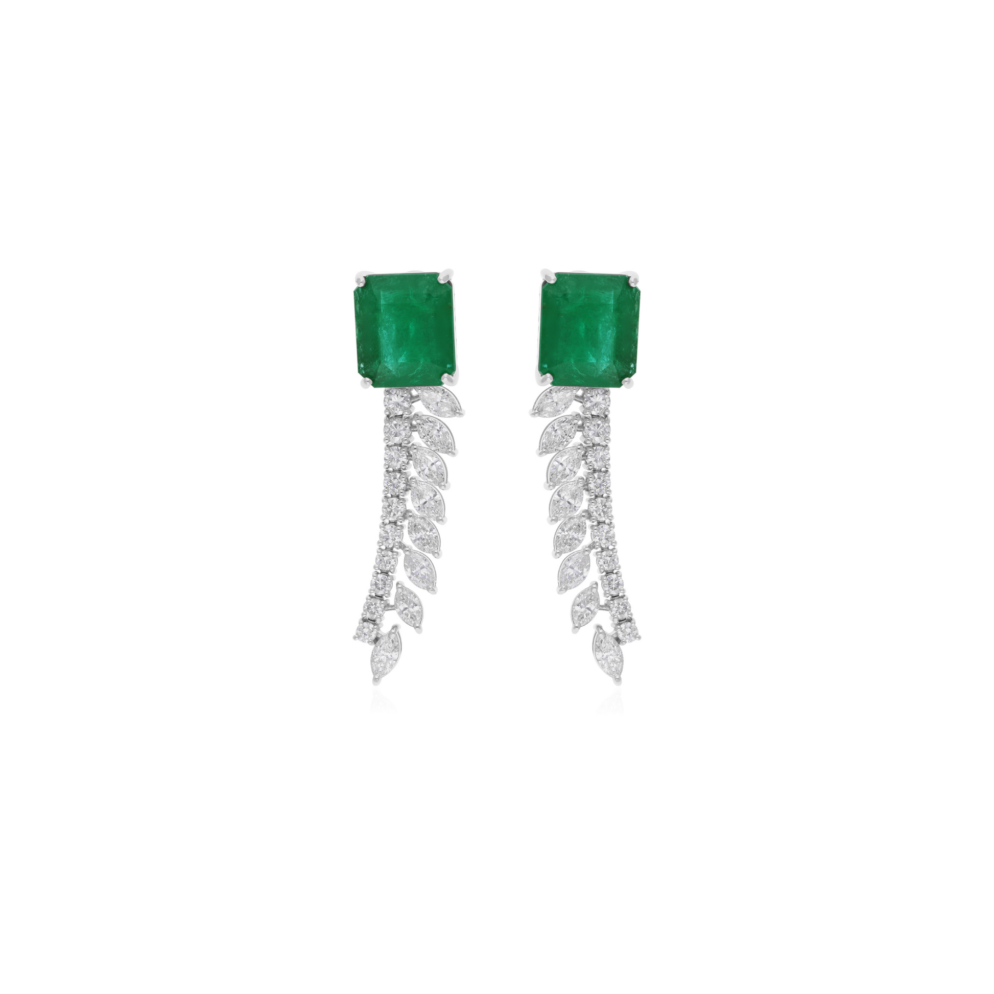 23.25 Tcw H/SI Diamond Octagon Zambian Emerald Dangle Earrings in 18k Gold