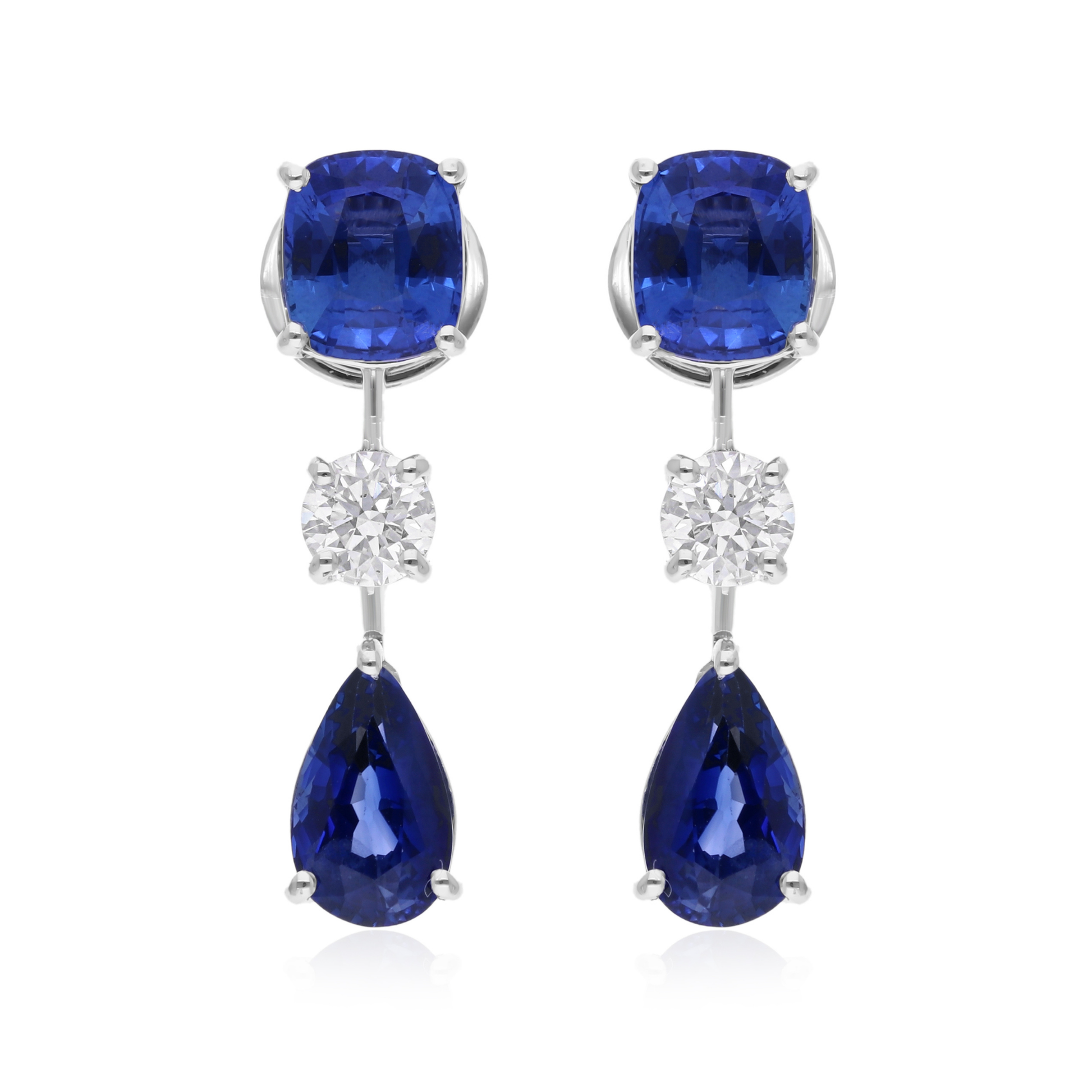 6.32 Tcw Blue Sapphire and Round Cut Natural Diamond Dangle Earrings