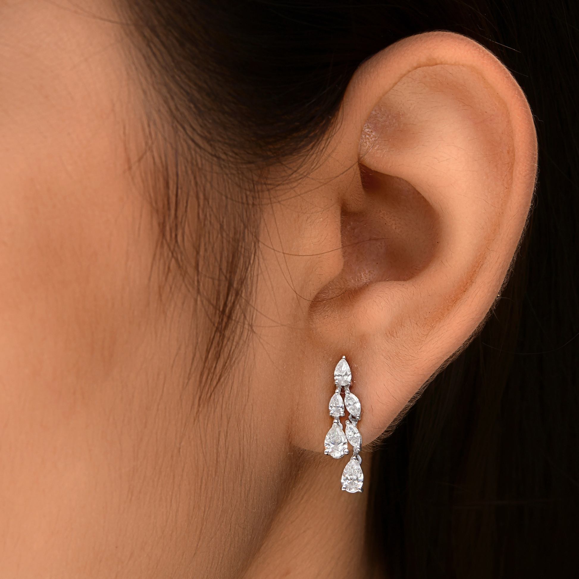 Certified SI Clarity H Color Pear Marquise Diamond Drop Gold Earrings