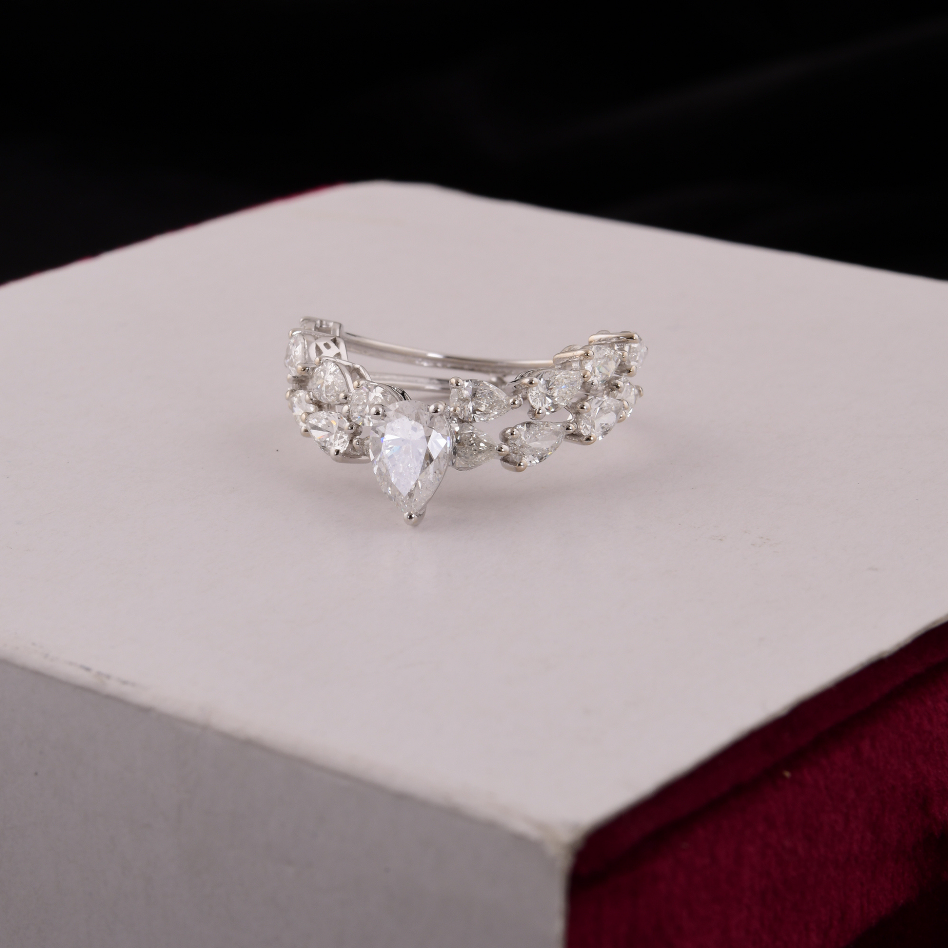 2.49 Carat Natural SI Clarity HI Color Pear Cut Diamond Fine Gold Wedding Ring