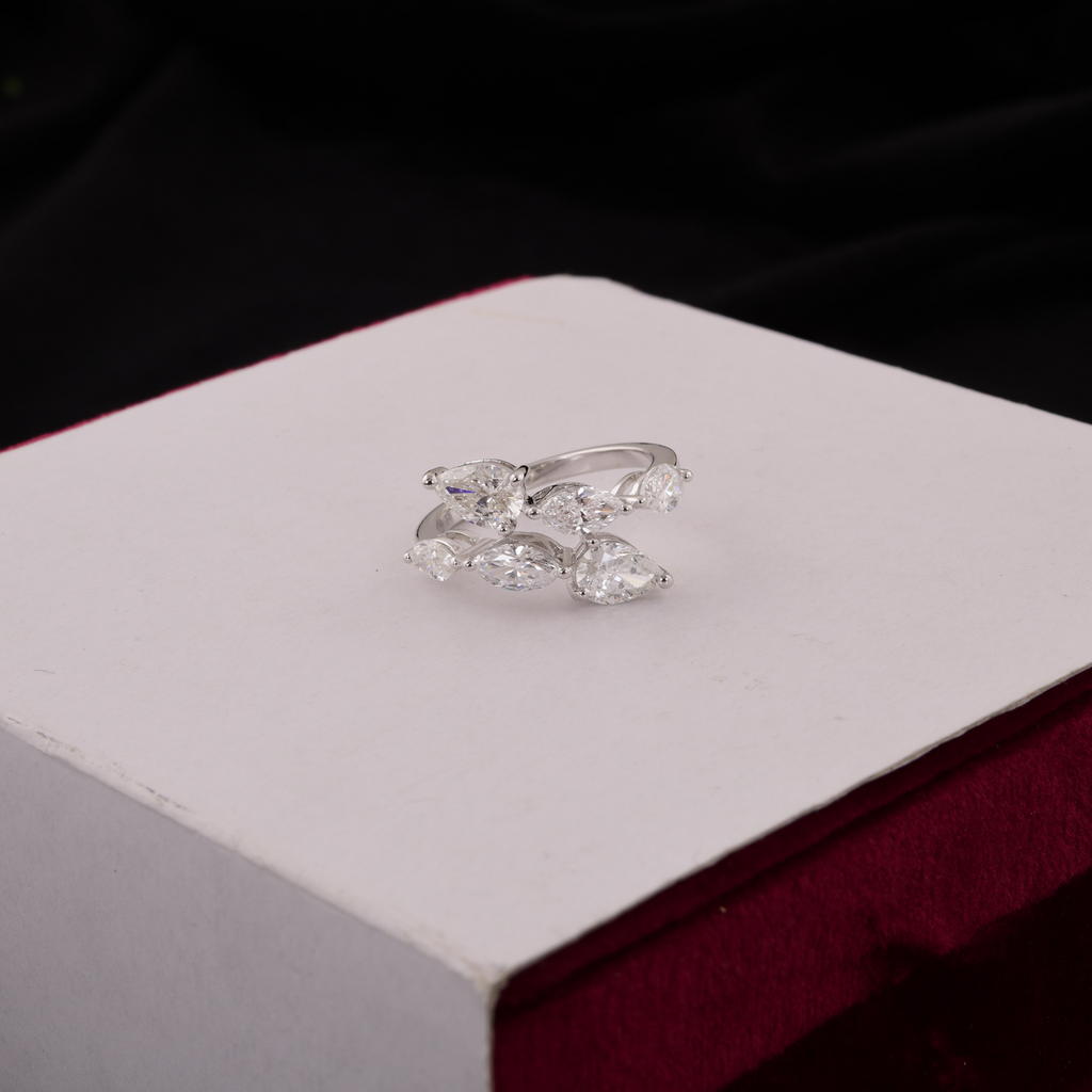 2.36 Carat Marquise & Pear Cut SI Clarity H Color Diamond Gold Bypass Cuff Ring