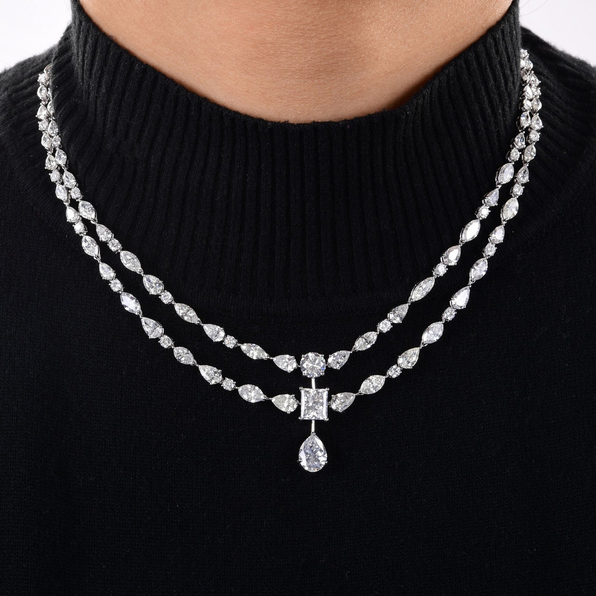 24.16 Carat Multi Cut Natural Diamond Gold Layer Teardrop Necklace