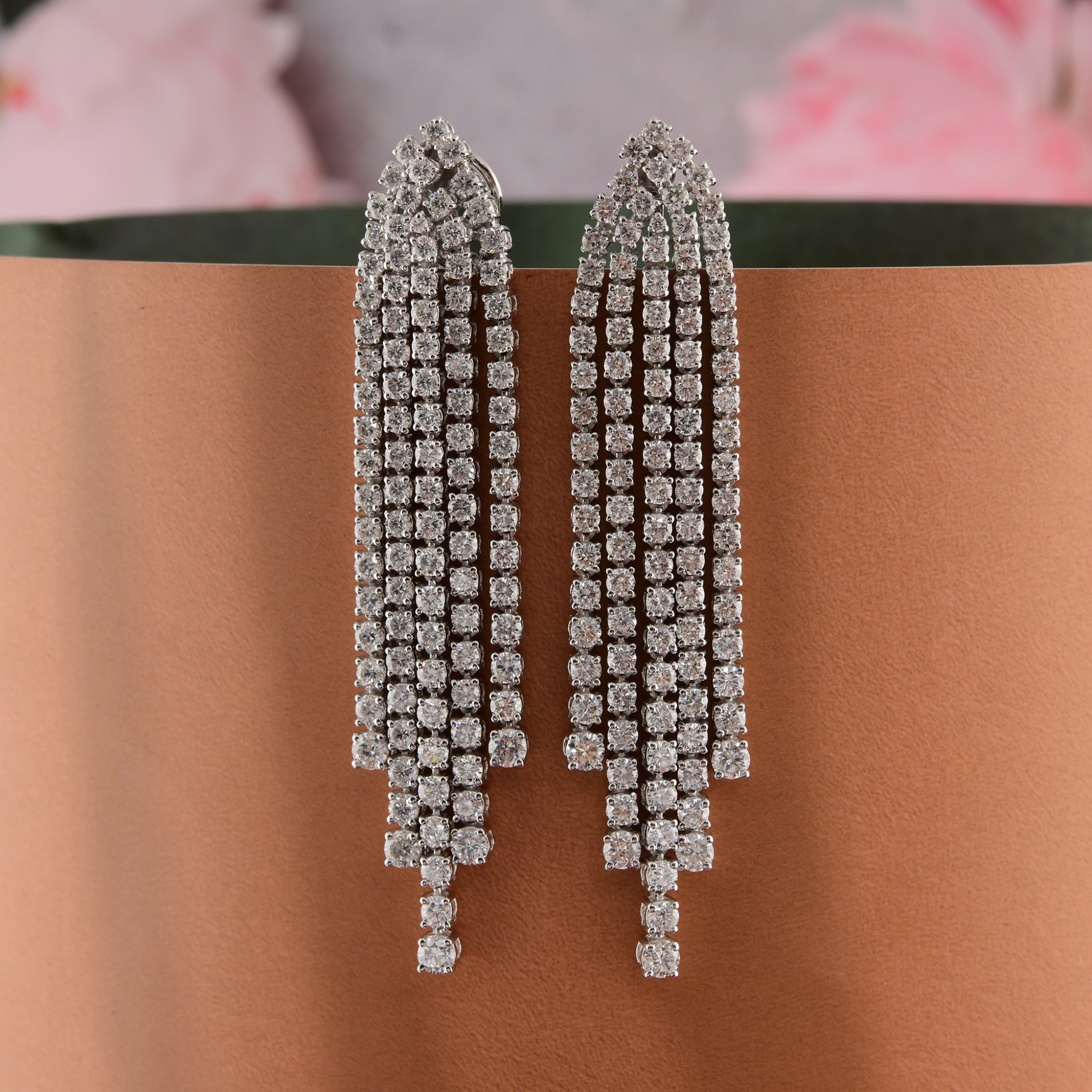 10.69 Carat Round Cut Natural Diamond Chandelier Earrings in Solid Gold