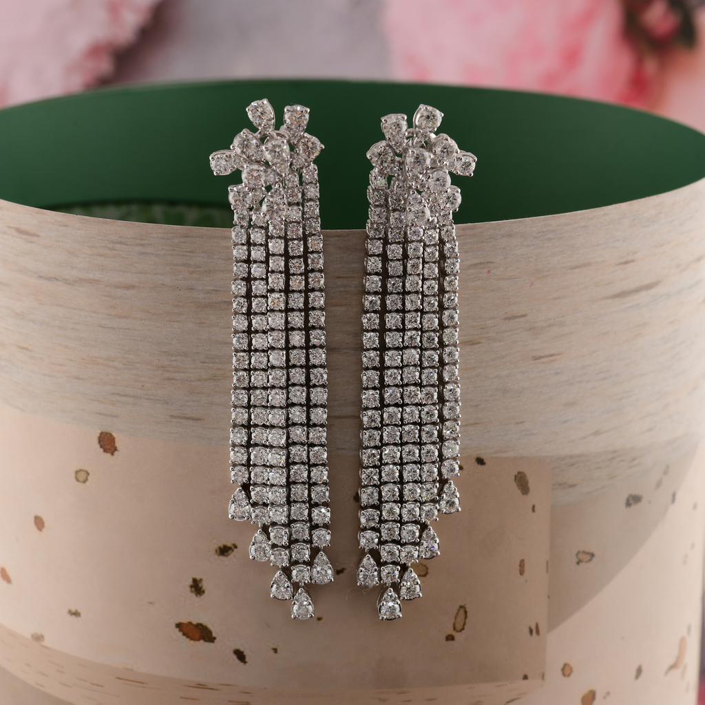 Exclusive Natural Diamond Chandelier Wedding Earrings in Solid Gold 10.64 Carat