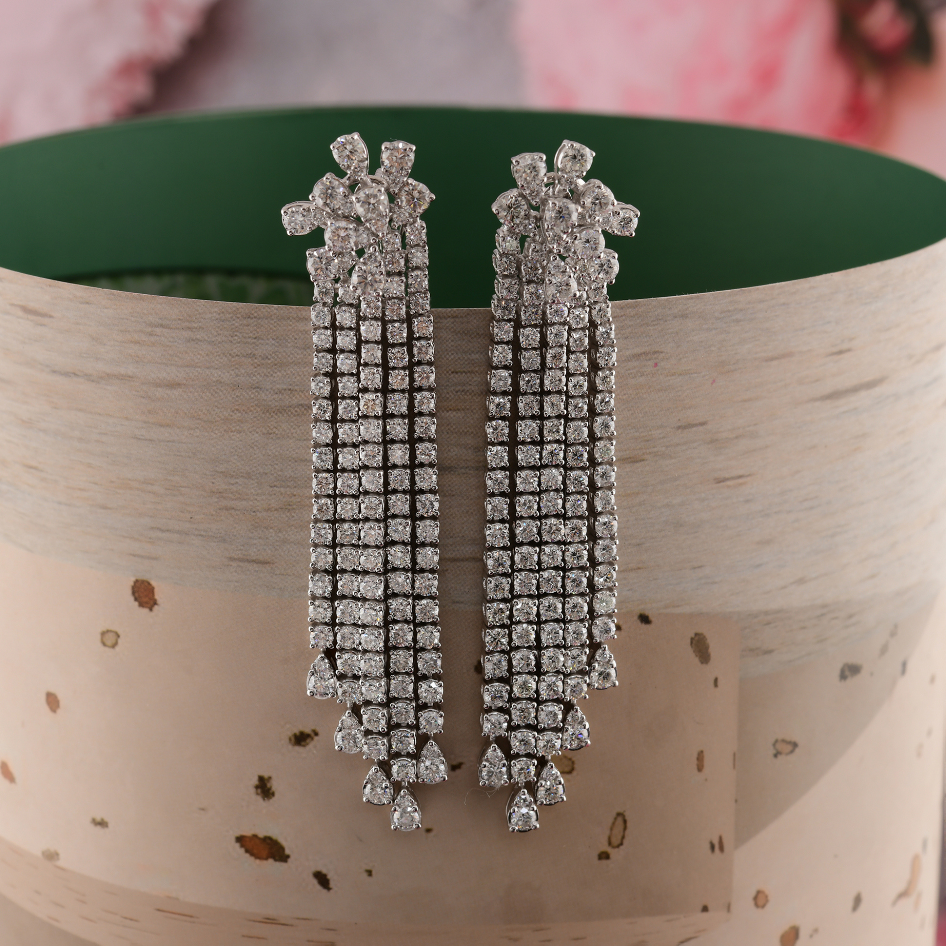 Exclusive Natural Diamond Chandelier Wedding Earrings in Solid Gold 10.64 Carat
