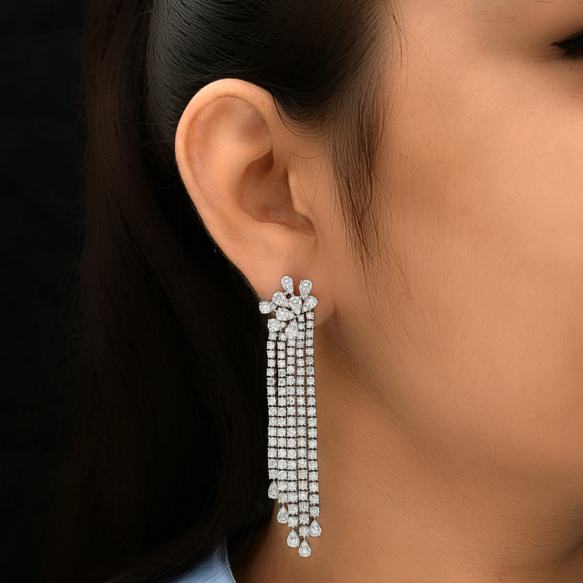 Exclusive Natural Diamond Chandelier Wedding Earrings in Solid Gold 10.64 Carat