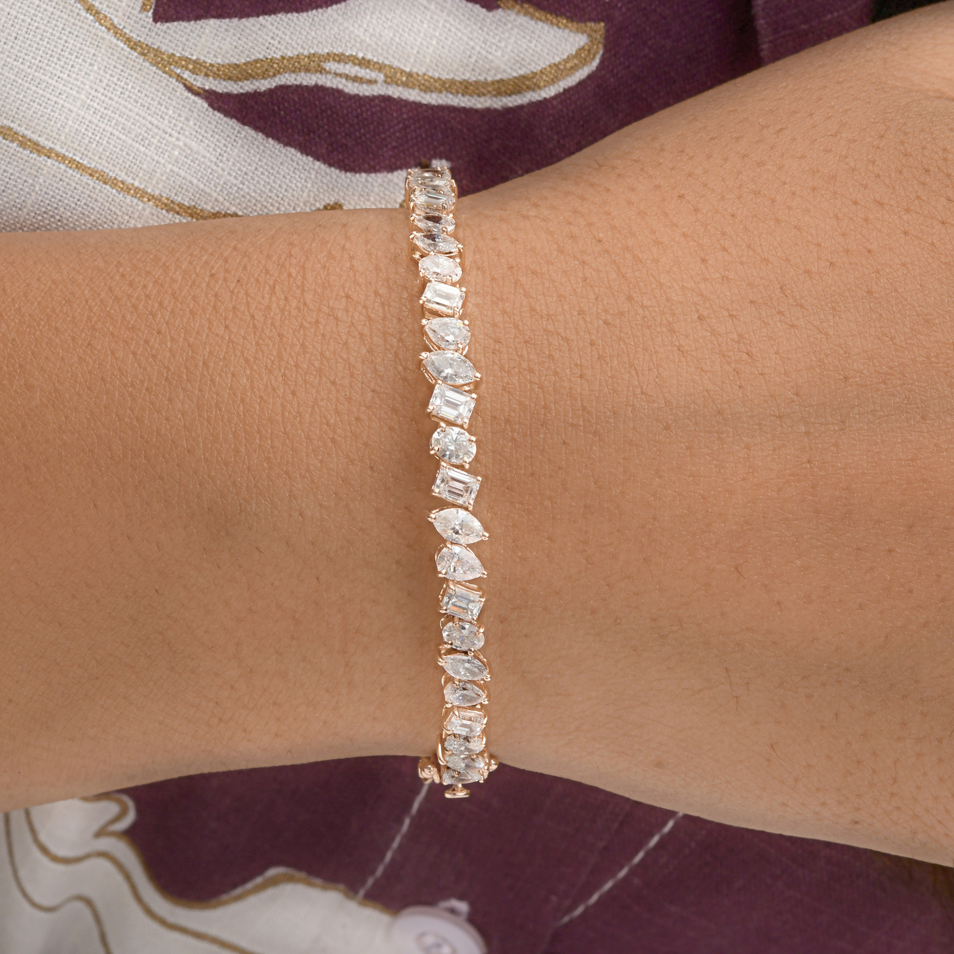 4.11 Carat Natural Diamond Multi Shape Brilliant Cut Gold Bracelet