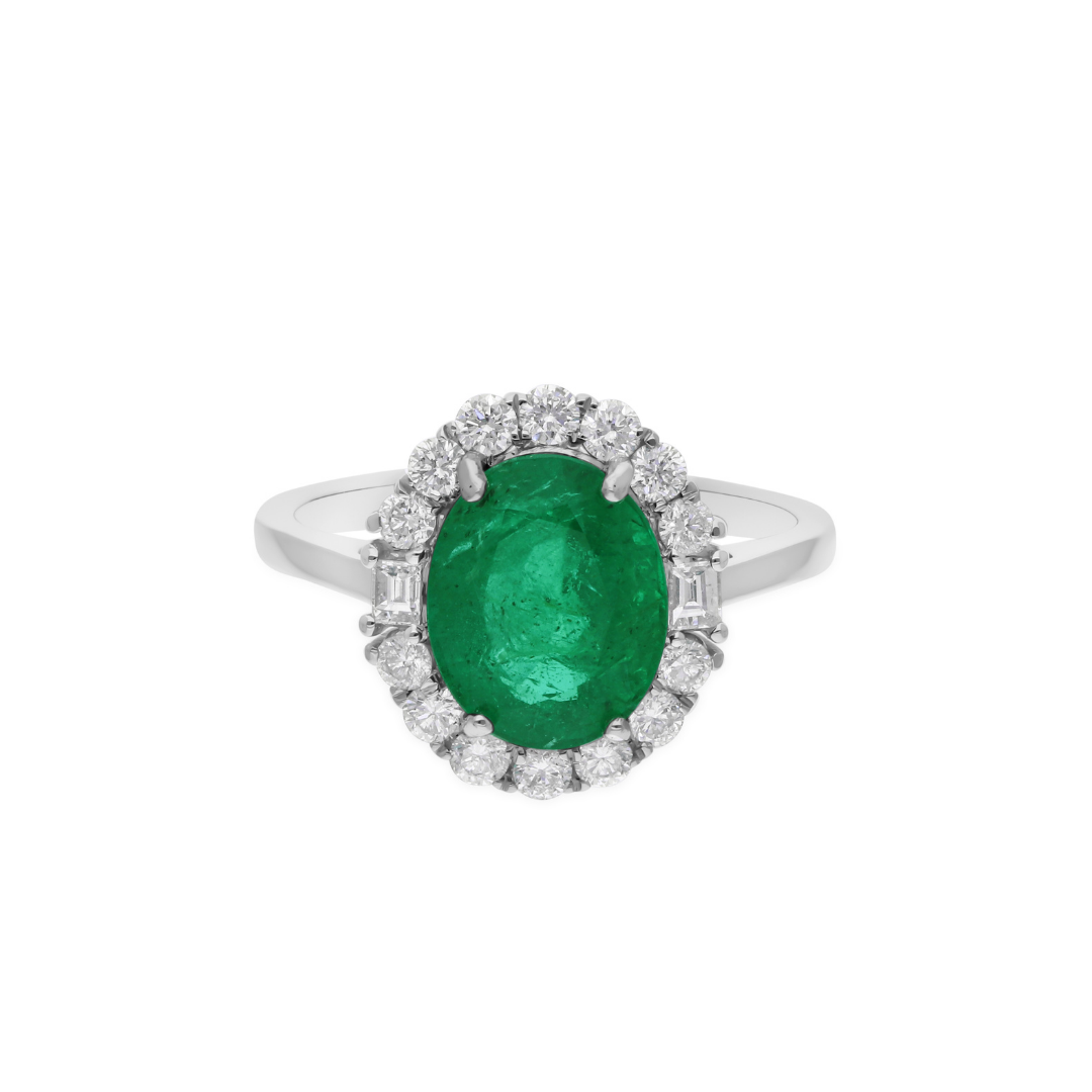2.8 Carat Zambian Emerald Natural Diamond Halo Cluster Gold Ring