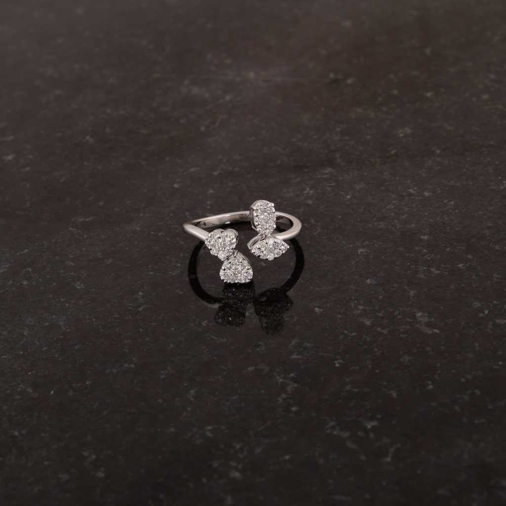 Natural Pave Diamond SI Clarity HI Color Heart Shaped Gold Cuff Ring