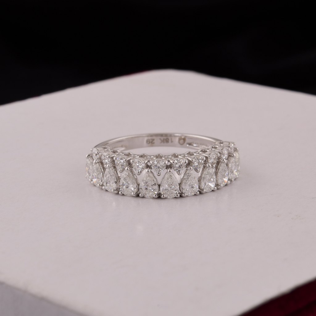 Prong Set Round & Pear Cut Natural Diamond Engagement Band Ring