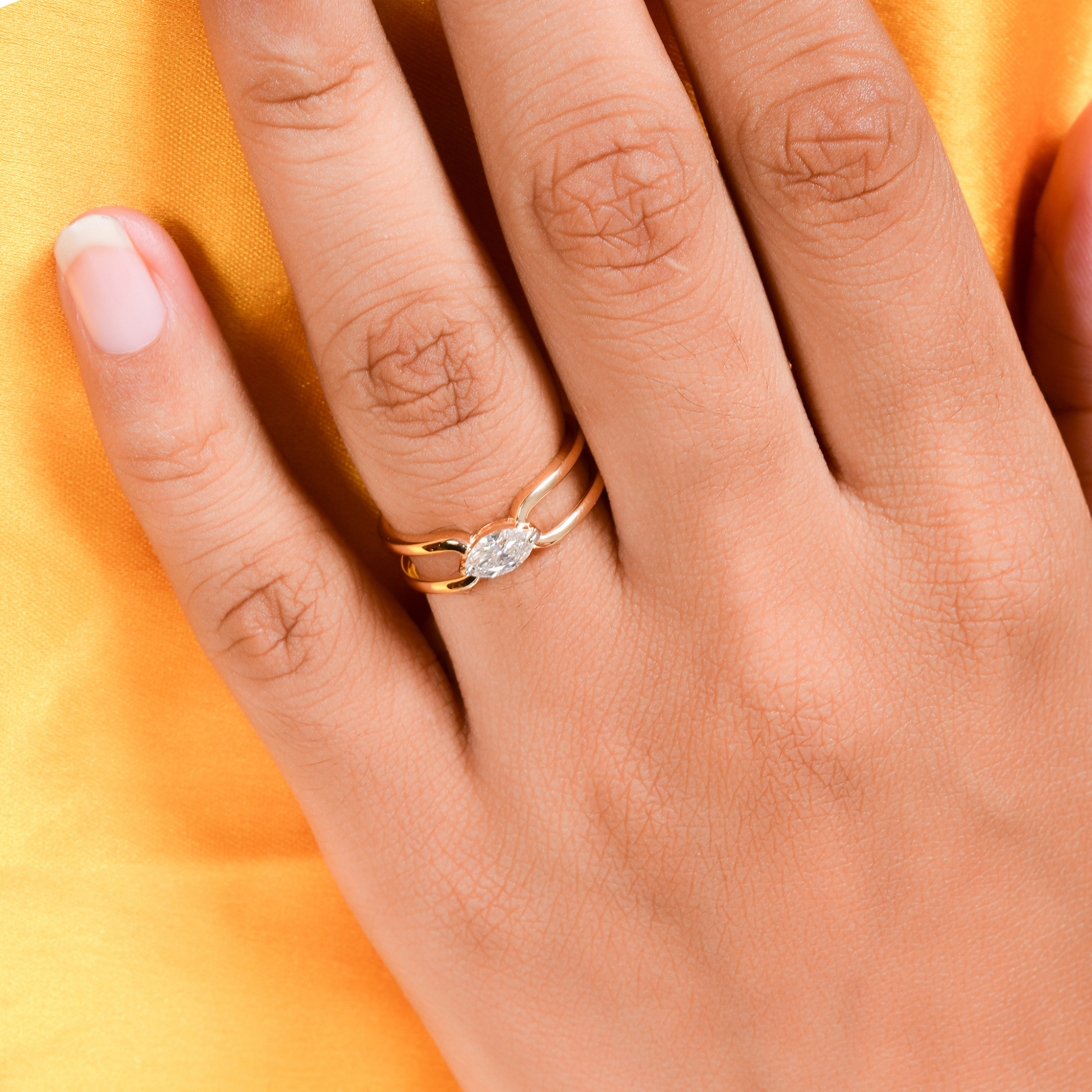 Minimalist Solitaire Marquise Cut Diamond Stackable Gold Band Ring