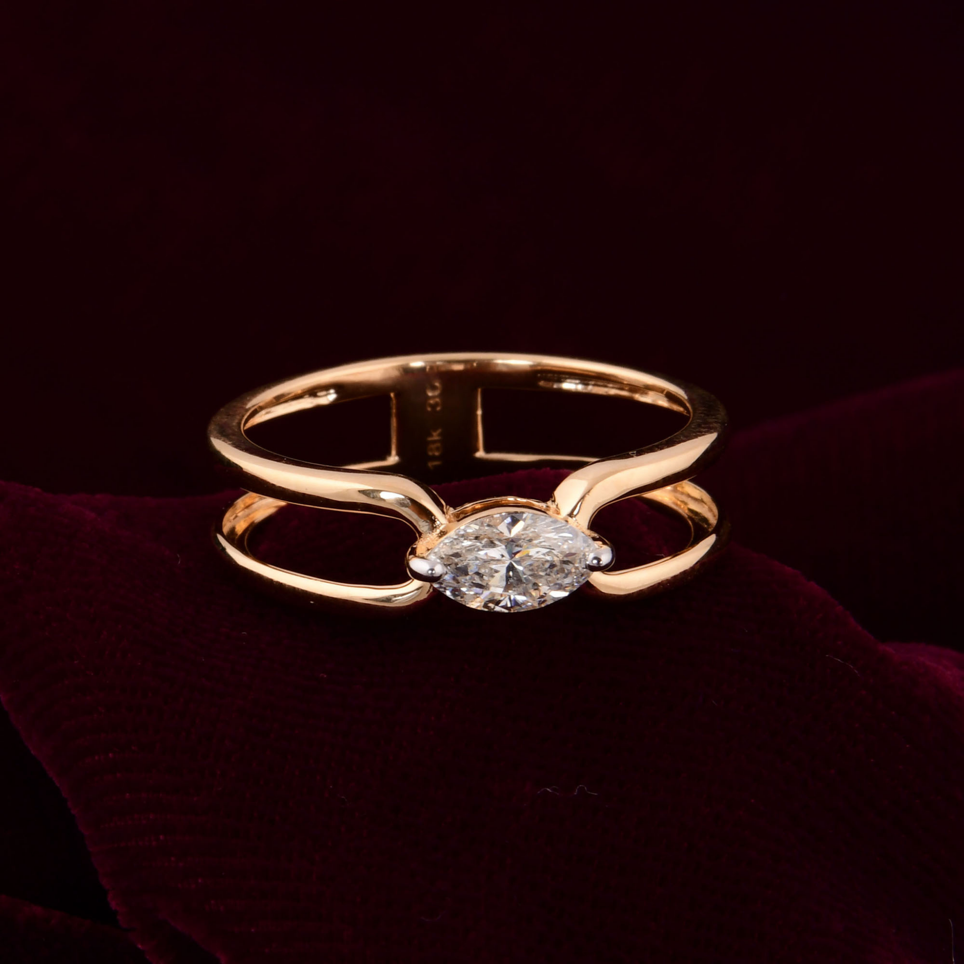 Minimalist Solitaire Marquise Cut Diamond Stackable Gold Band Ring