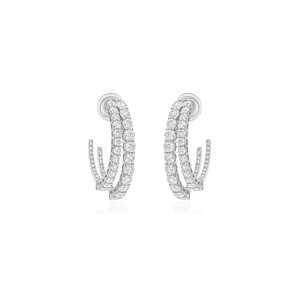 Elegant Triple Strand Round Cut Diamond C-Hoop Push Back Earrings