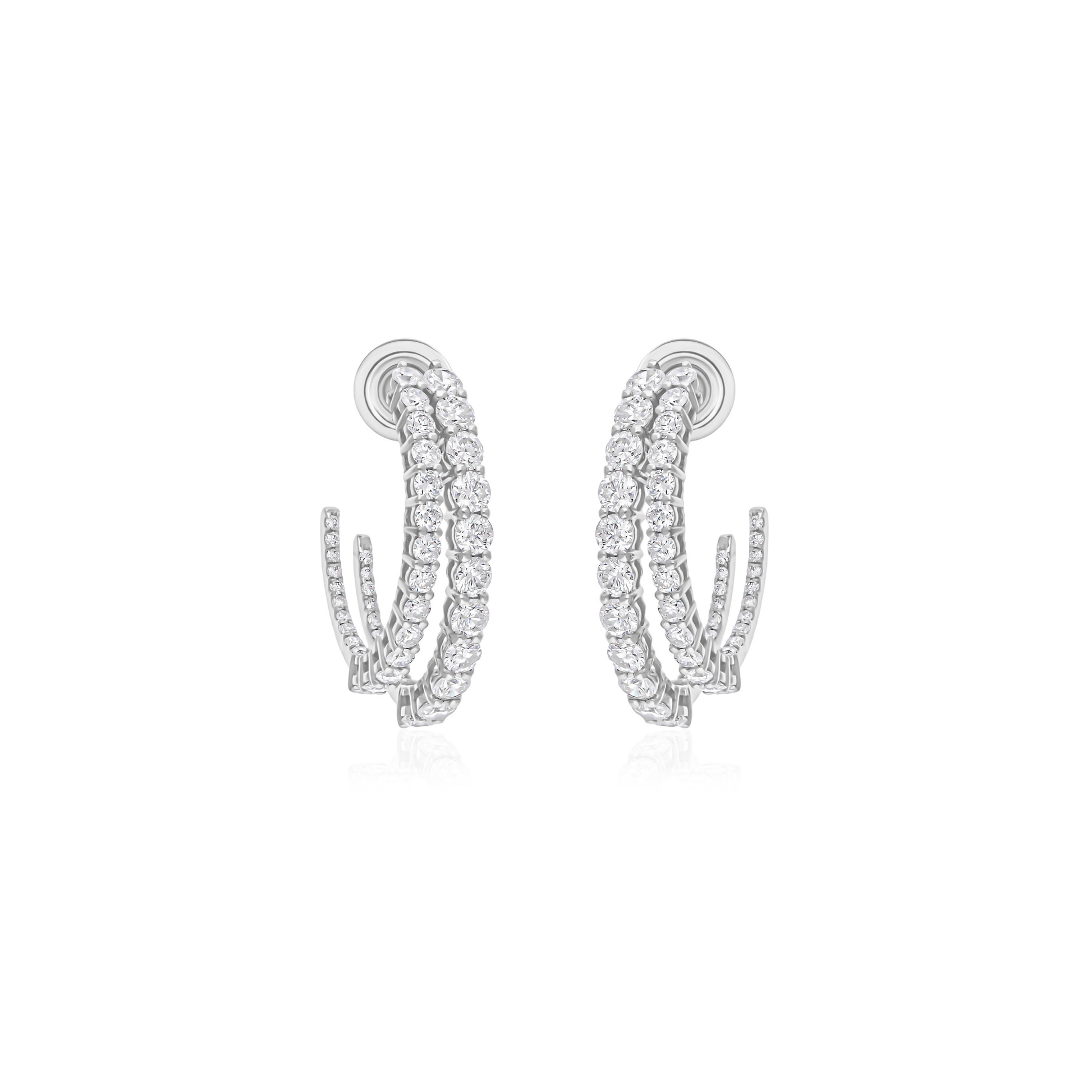 Elegant Triple Strand Round Cut Diamond C-Hoop Push Back Earrings