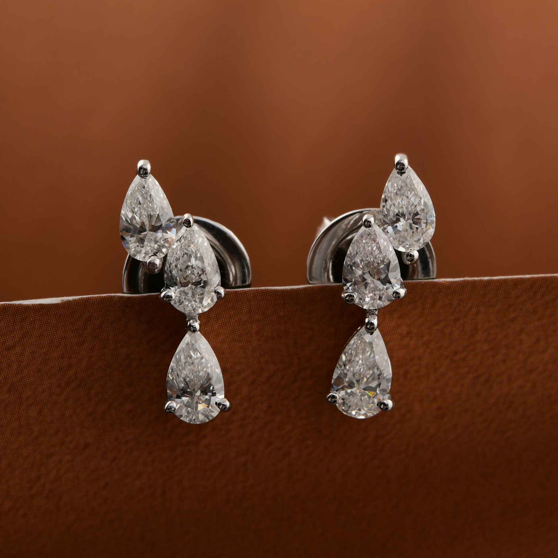 Minimalist Triple Pear Cut Natural SI/H Diamond Stud Earrings