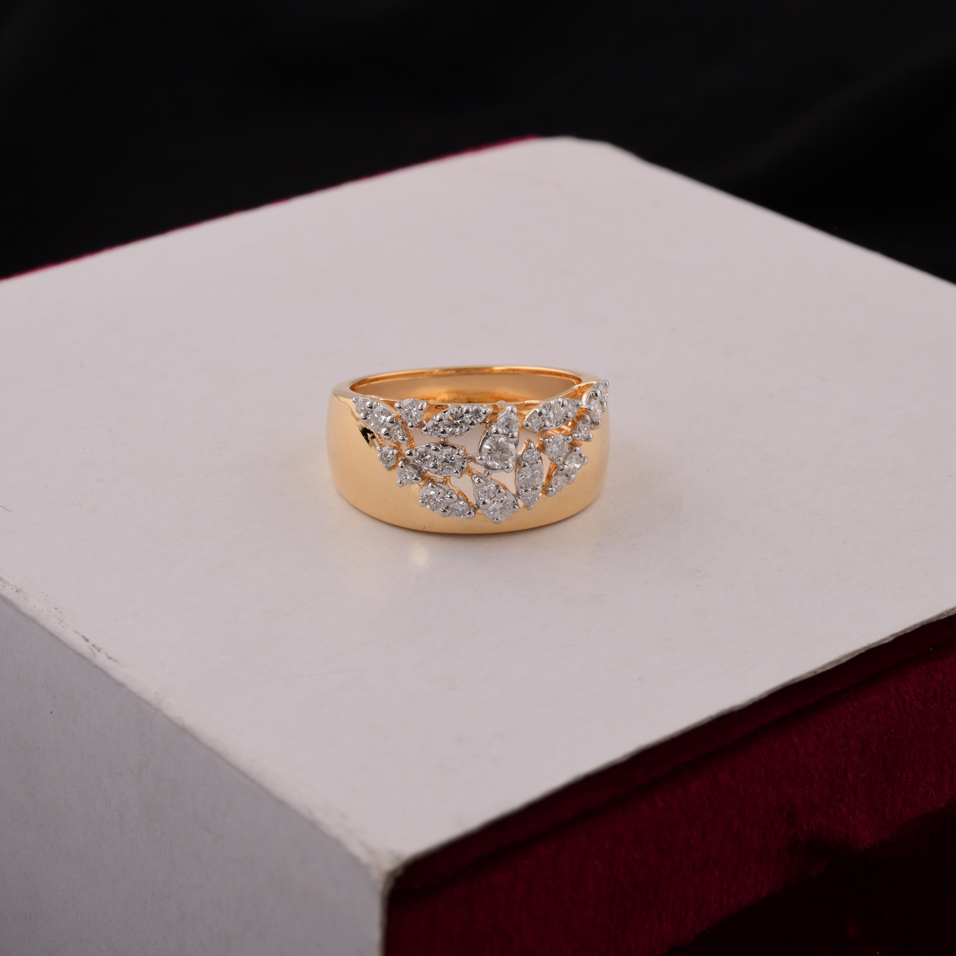 Fine Gold SI/H Real Round Pave Diamond Wedding Wide Band Ring