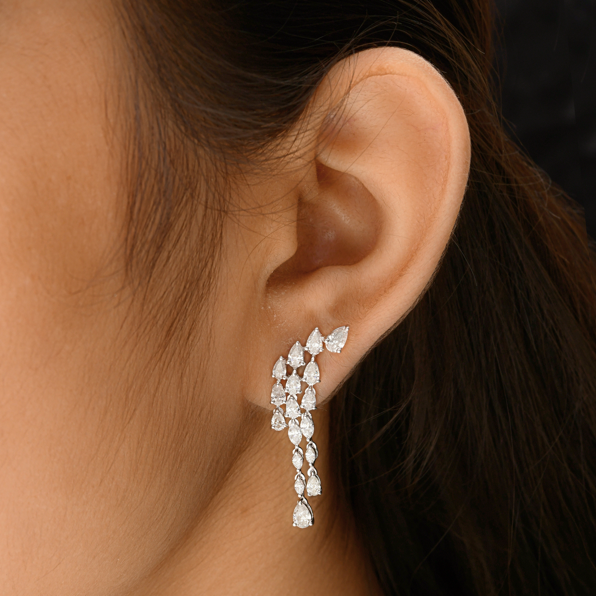 Fine Gold Natural SI/H Pear Marquise Diamond Dangle Drop Earrings