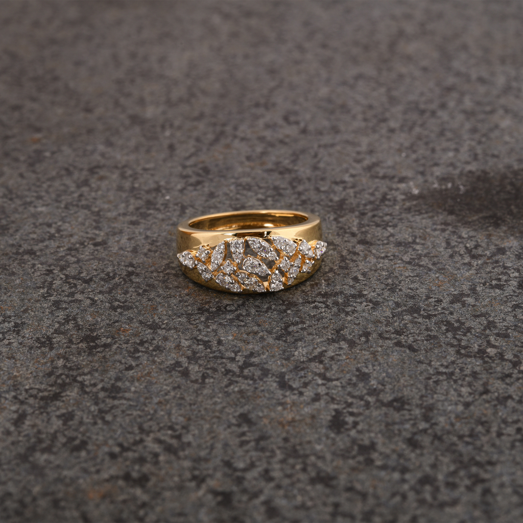 Natural SI Clarity HI Color Round Pave Diamond Cluster Dome Gold Ring