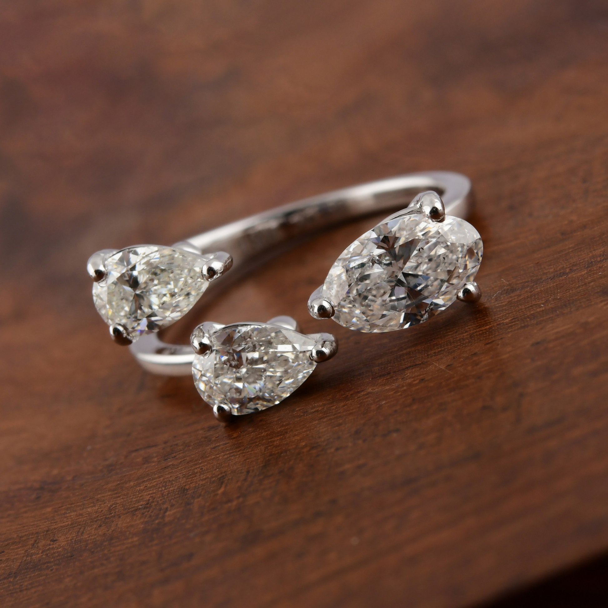Three Stone Fine Gold 1.94 Carat Natural Diamond Cluster Ring