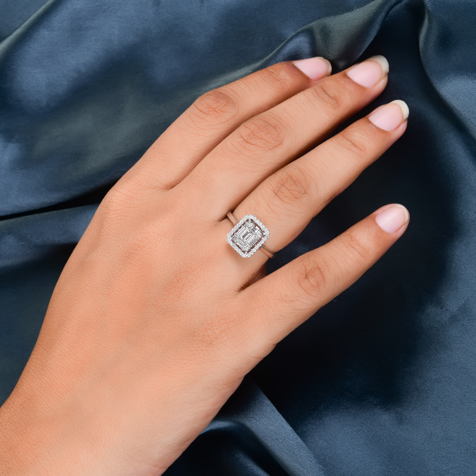 Baguette & Round Cut Pave Set Natural Diamond Gold Promise Wedding Ring