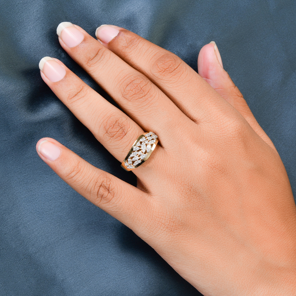 Solid Gold Handmade Floral Dome Round Pave Natural H/SI Diamond Ring