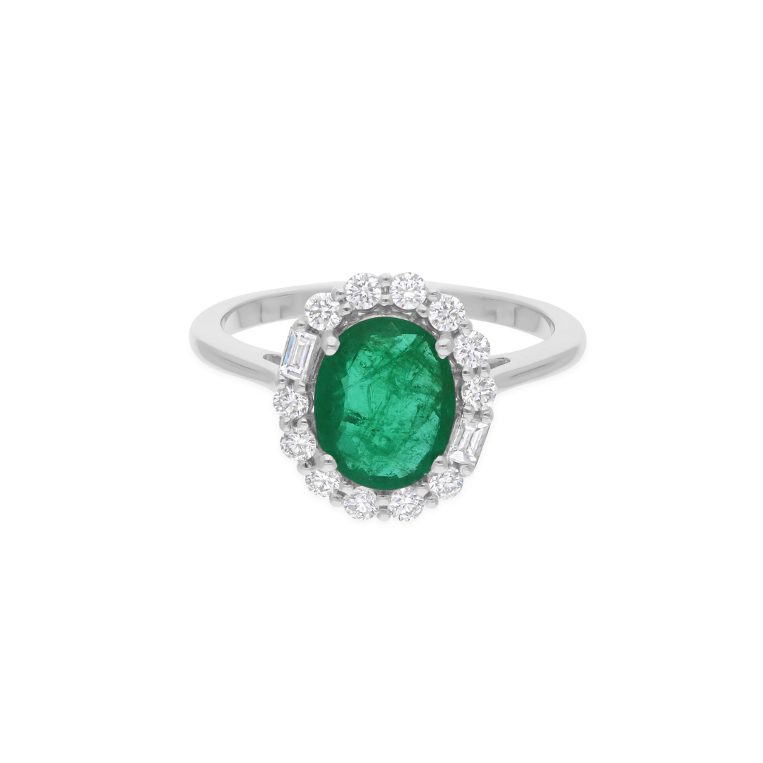 Certified Fine Gold Natural SI/H Diamond Zambian Emerald Wedding Ring