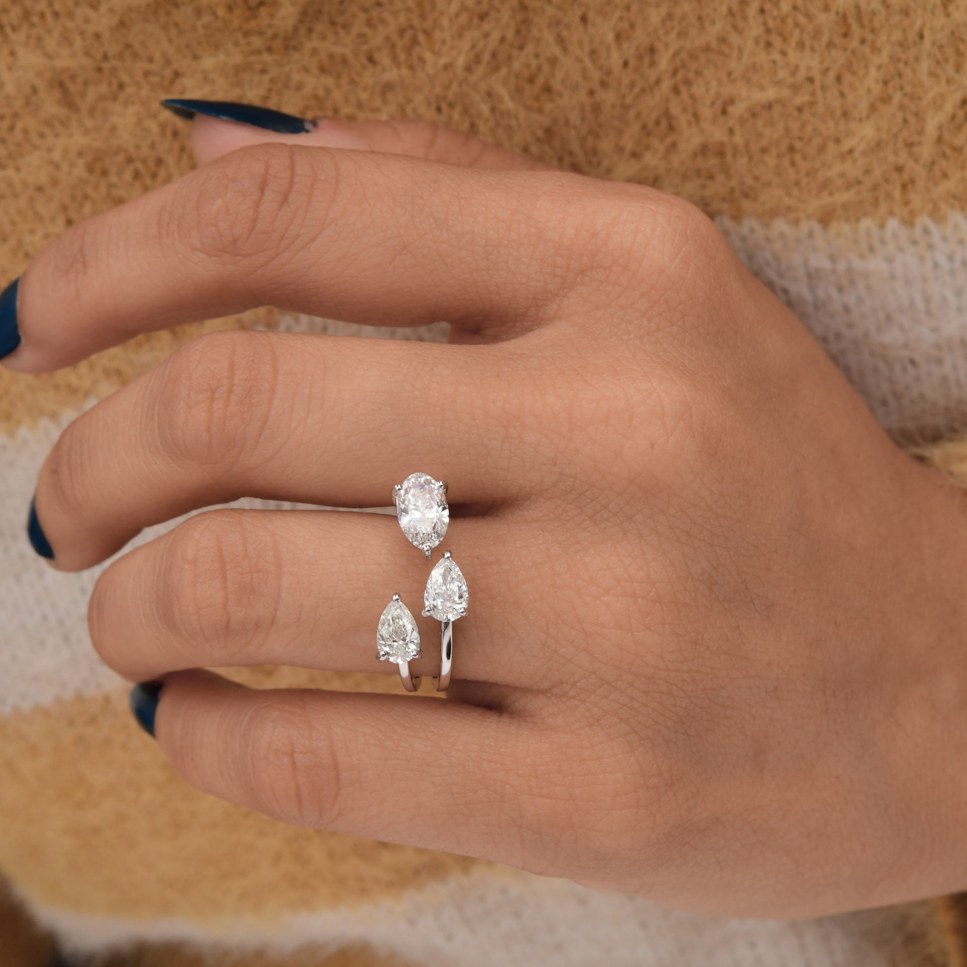 Three Stone Fine Gold 1.94 Carat Natural Diamond Cluster Ring