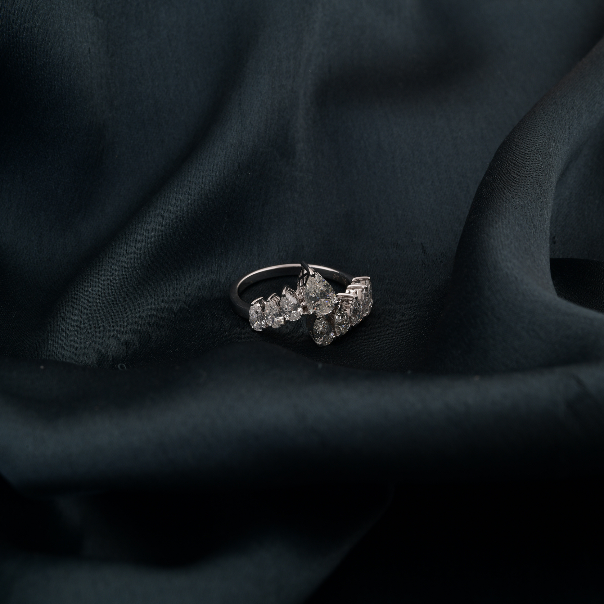 Sparkling Pear Cut Natural Gold Diamond Wrap Promise Ring