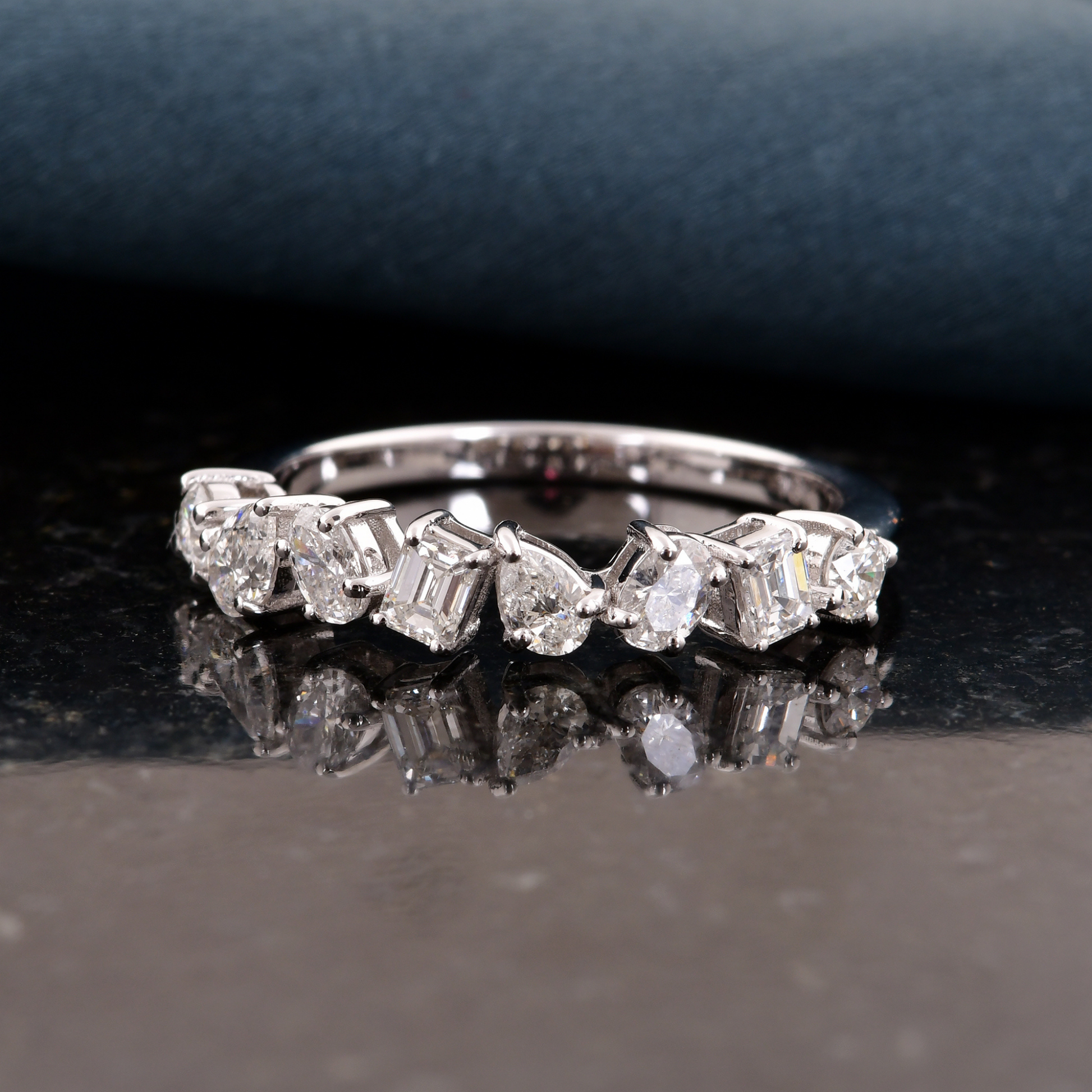 Fine Gold SI Clarity HI Color Diamond Multi Shaped Eternity Band Ring