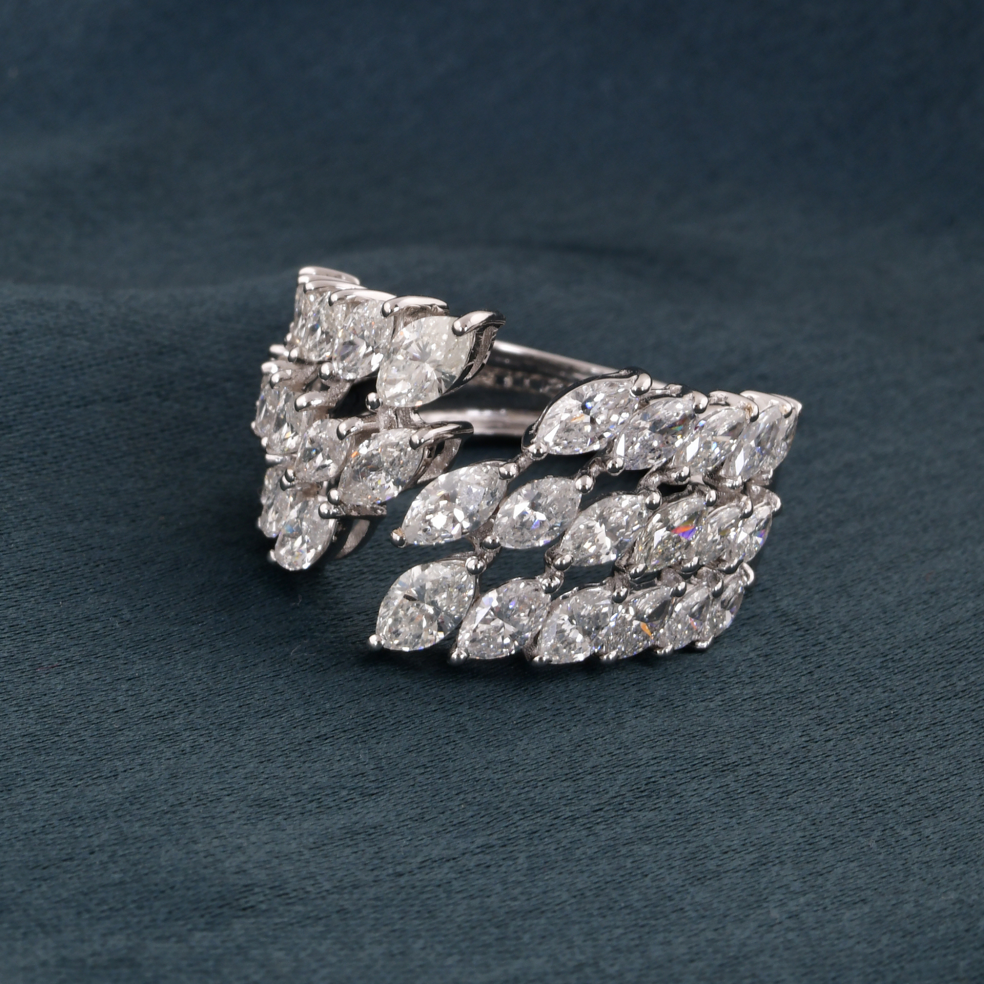Solid Gold 2.77 Carat Marquise Cut Diamond Engagement Open Band Ring
