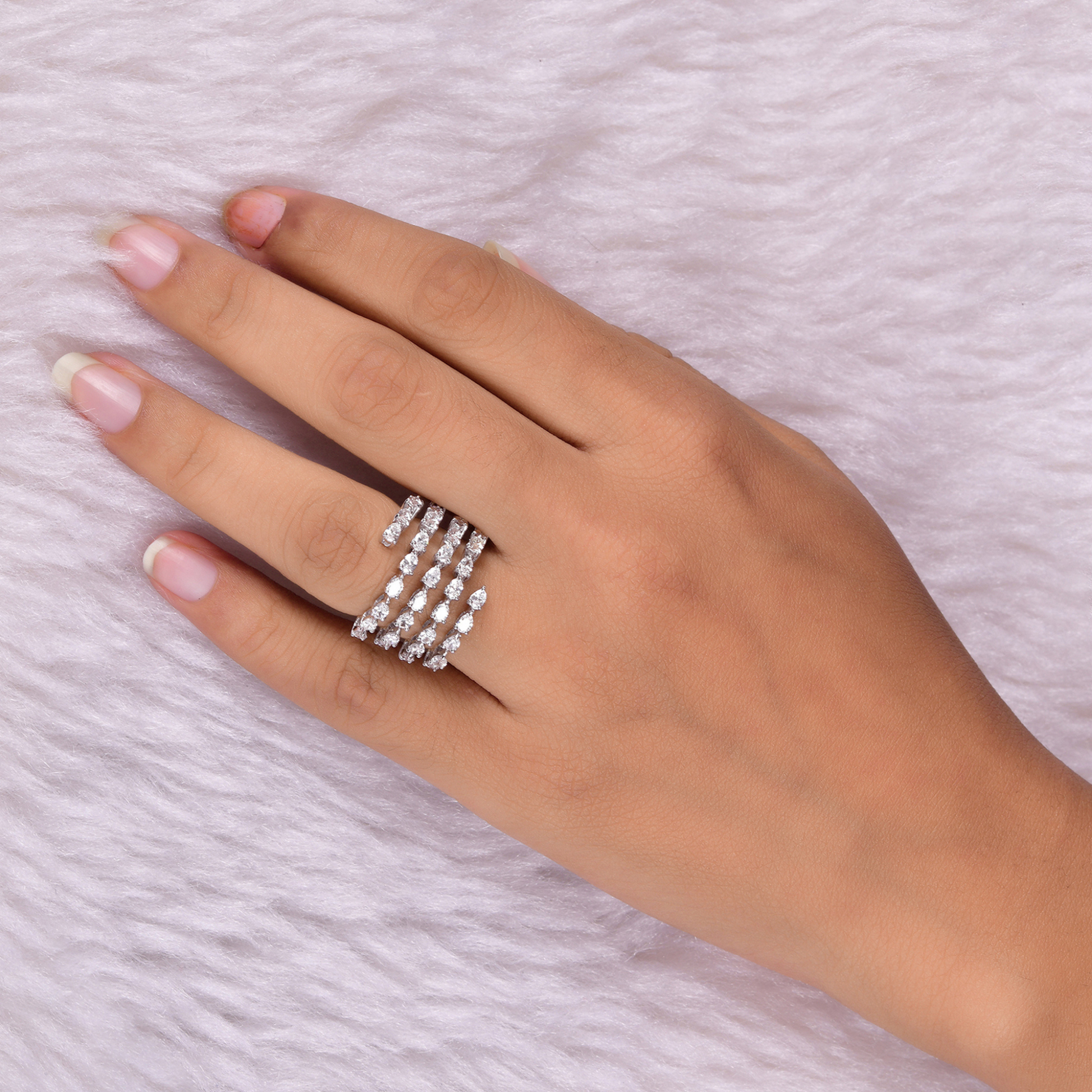 Solid Gold 2.08 Carat Statement Diamond Spiral Multi Band Cocktail Ring