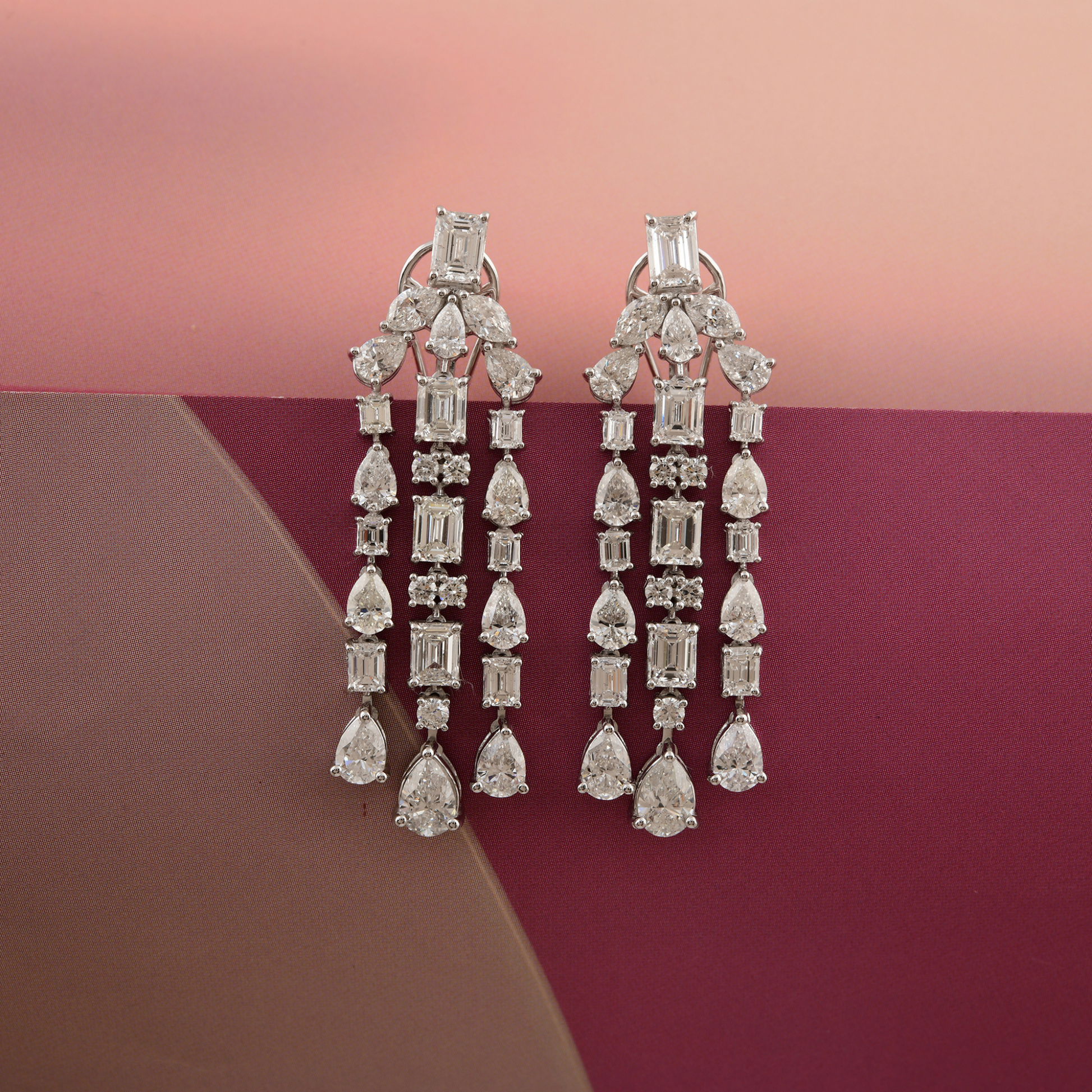 Multi Shape 11.51 Carat Natural Diamond Drop Dangle Gold Earrings