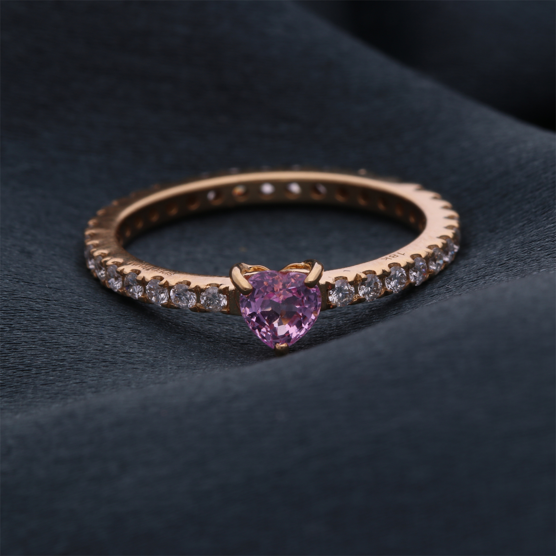 Delicate Heart Shaped Natural Pink Sapphire & Diamond Ring in Solid Gold