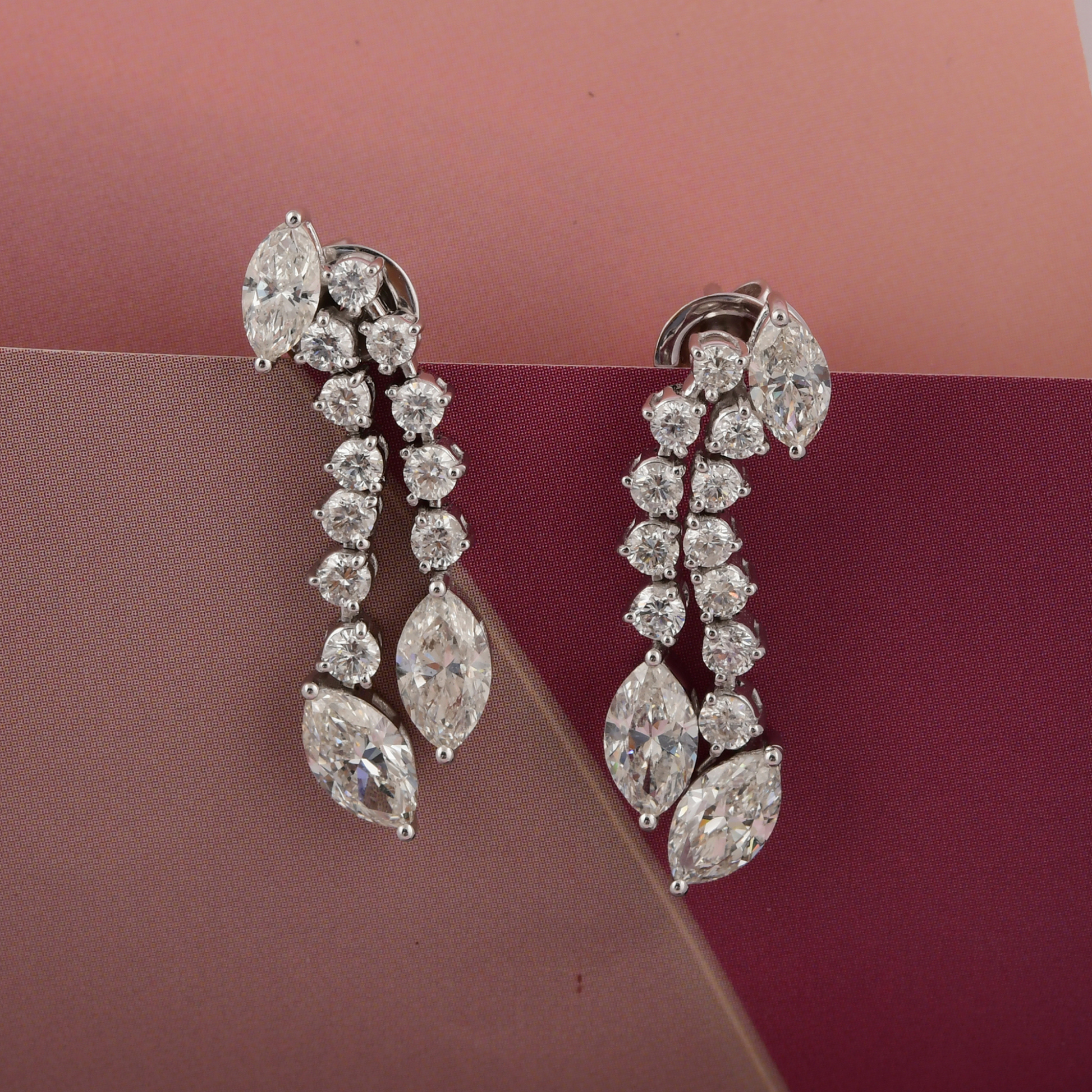 5.08 Carat Natural SI Clarity HI Color Diamond Dangle Earrings in Solid Gold