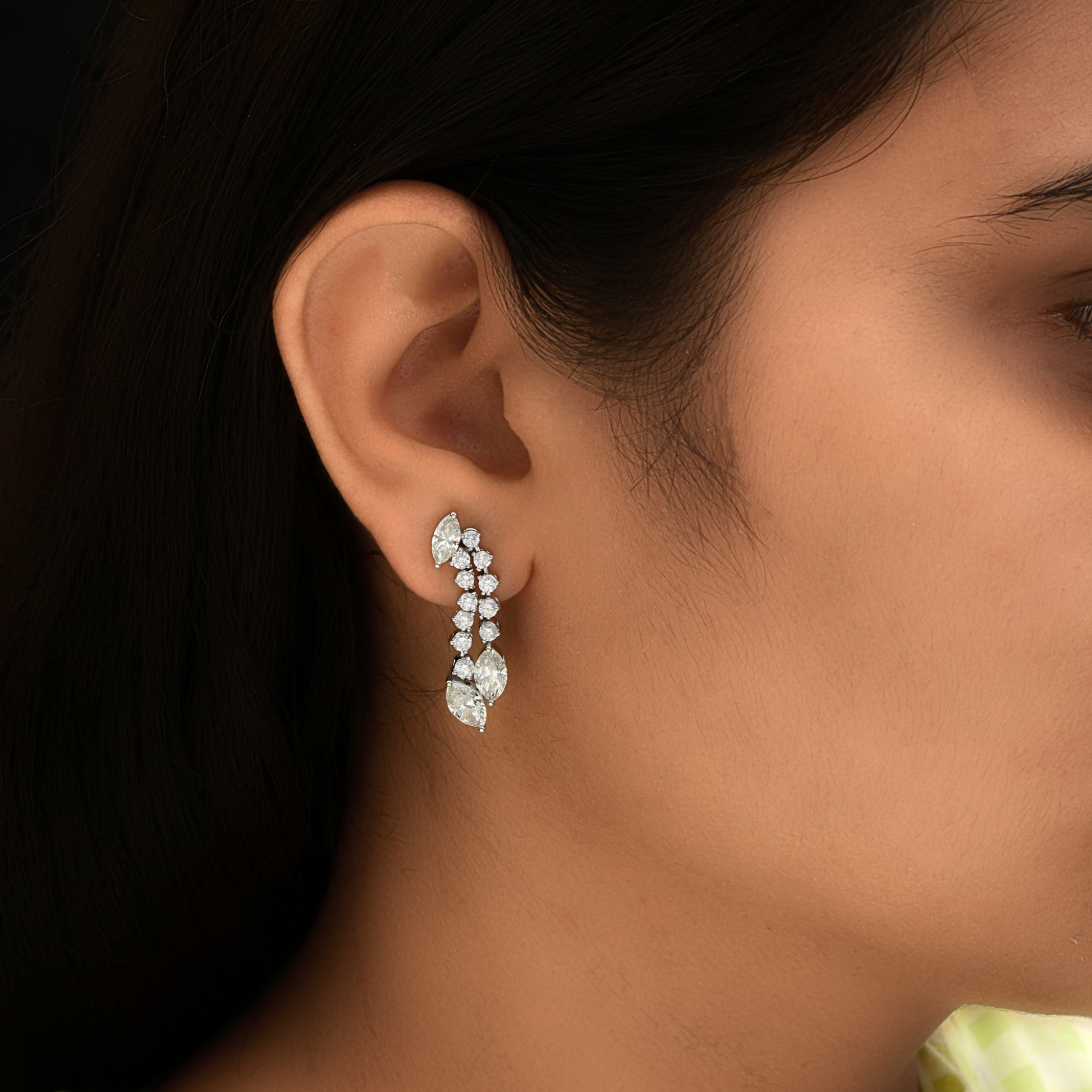 5.08 Carat Natural SI Clarity HI Color Diamond Dangle Earrings in Solid Gold