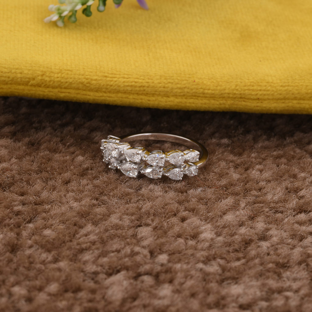 Certified Pear Brilliant Cut Natural Diamond Cluster Ring in Fine Gold