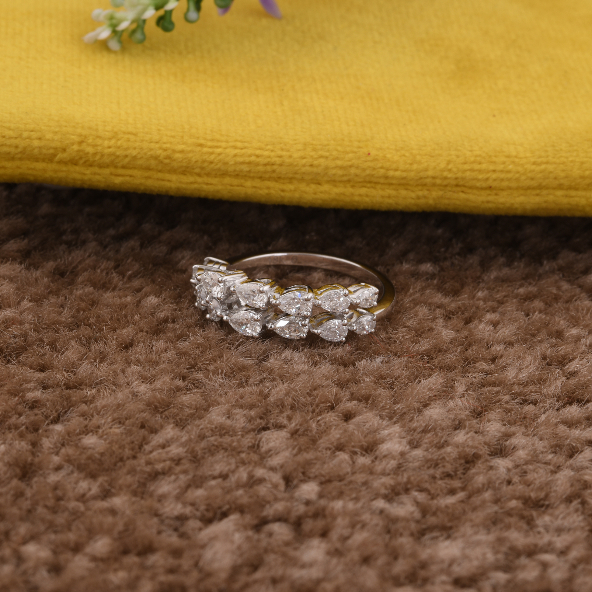 Certified Pear Brilliant Cut Natural Diamond Cluster Ring in Fine Gold