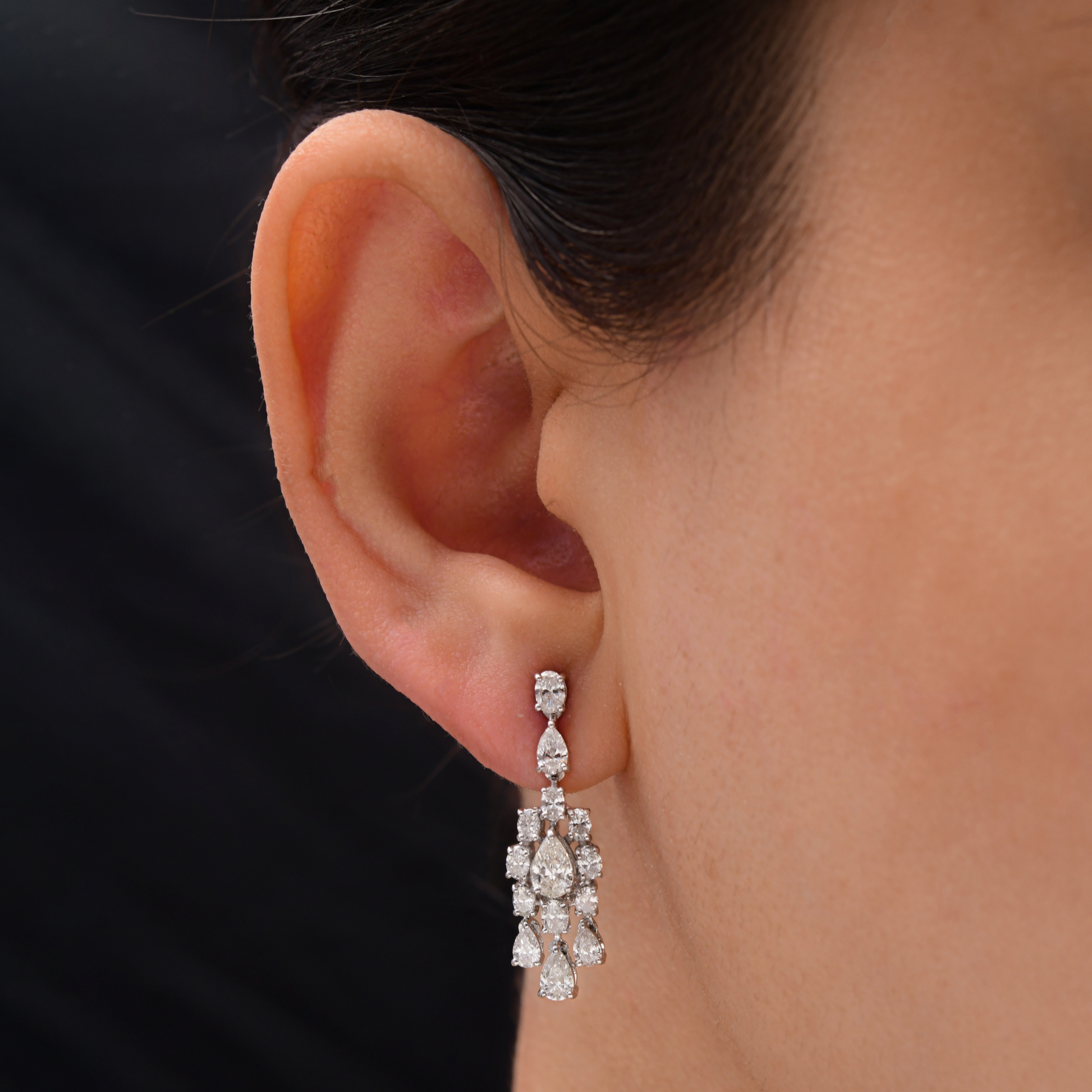 2.13 Carat Diamond Tear Drop Cluster Earrings in Fine Gold Jewelry