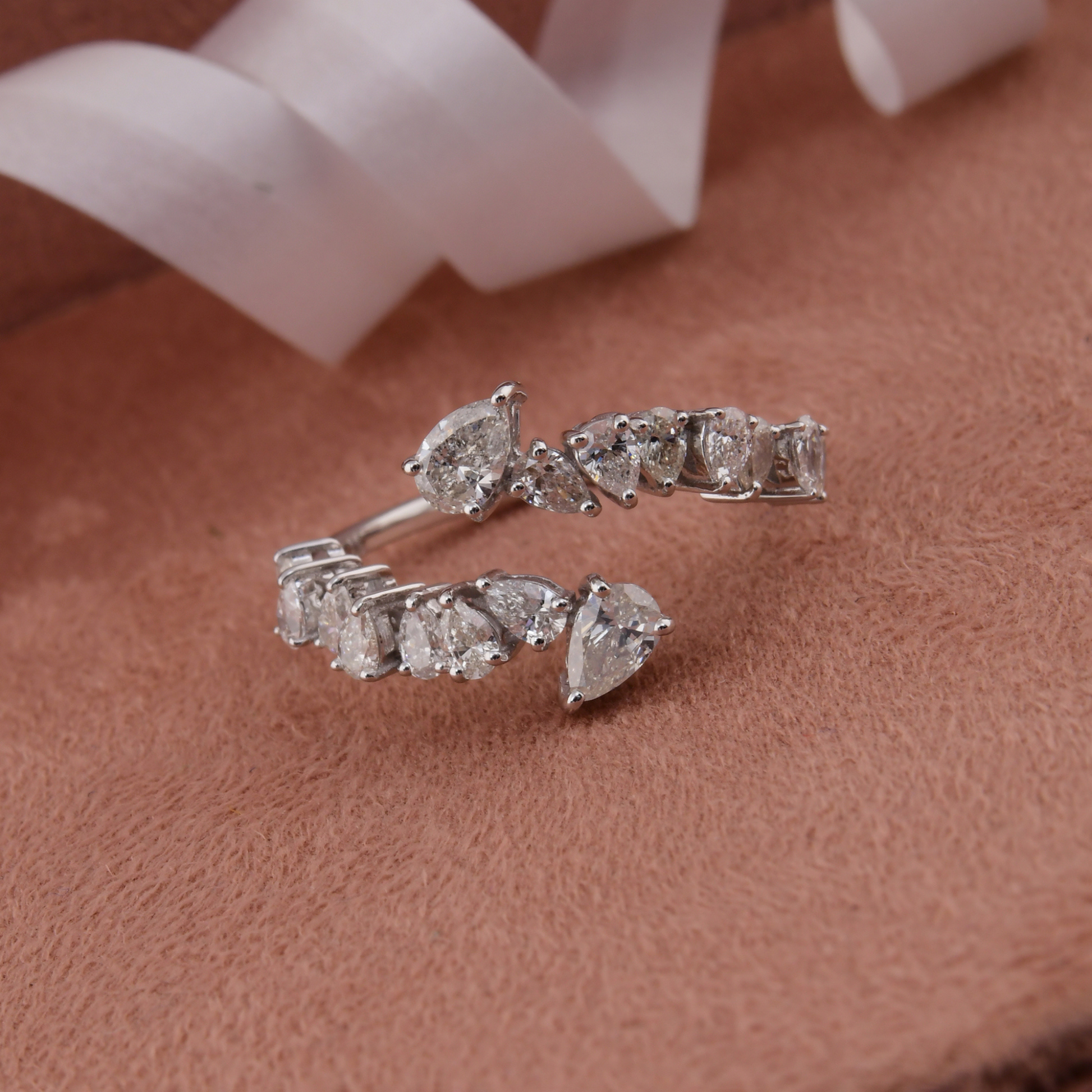 Natural Certified Pear Shaped Diamond 1.06 Carat Cuff Bypass Ring