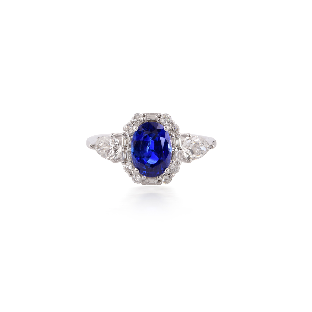 2.71Tcw Oval Cut Blue Sapphire & Natural Diamond Engagement Gold Ring