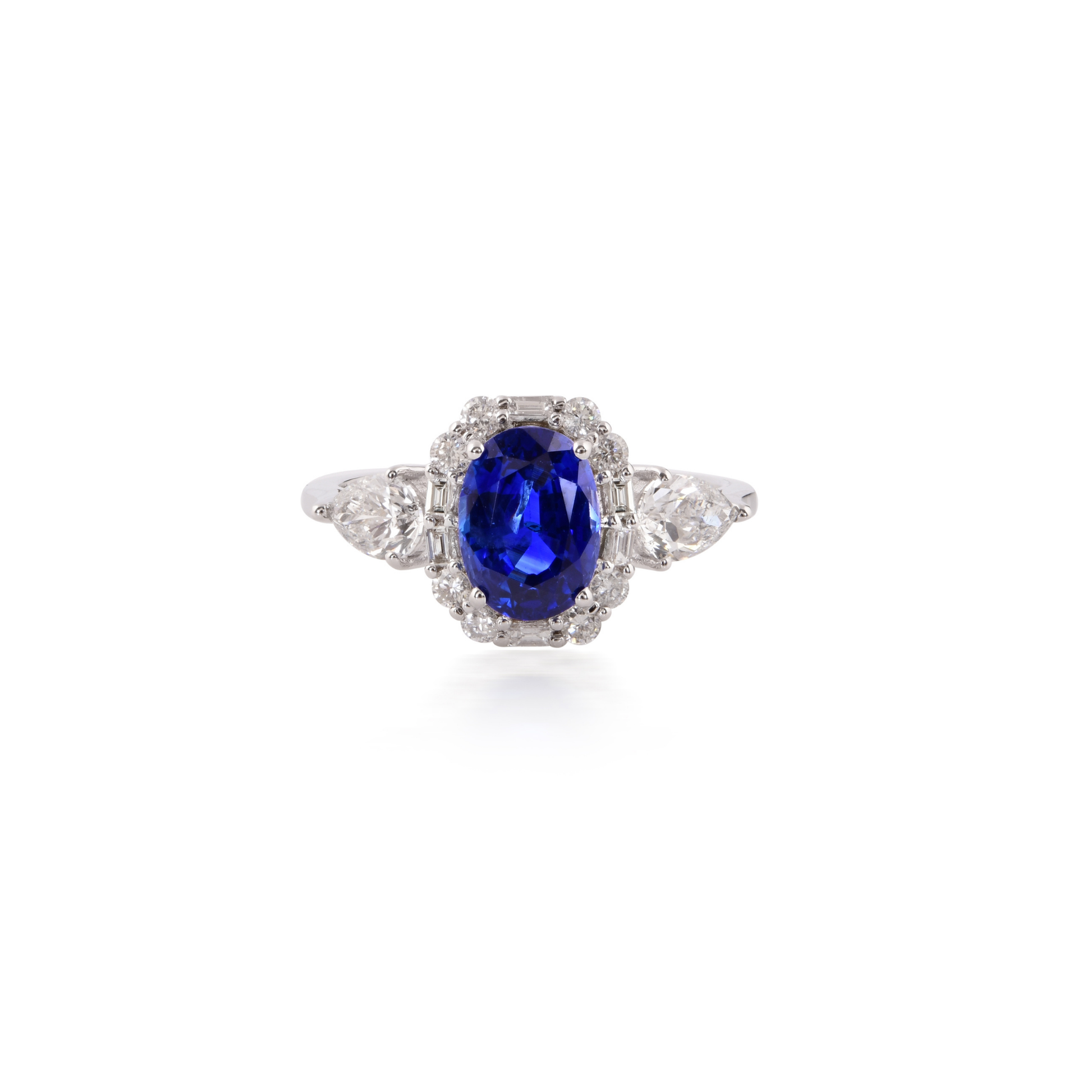 2.71Tcw Oval Cut Blue Sapphire & Natural Diamond Engagement Gold Ring