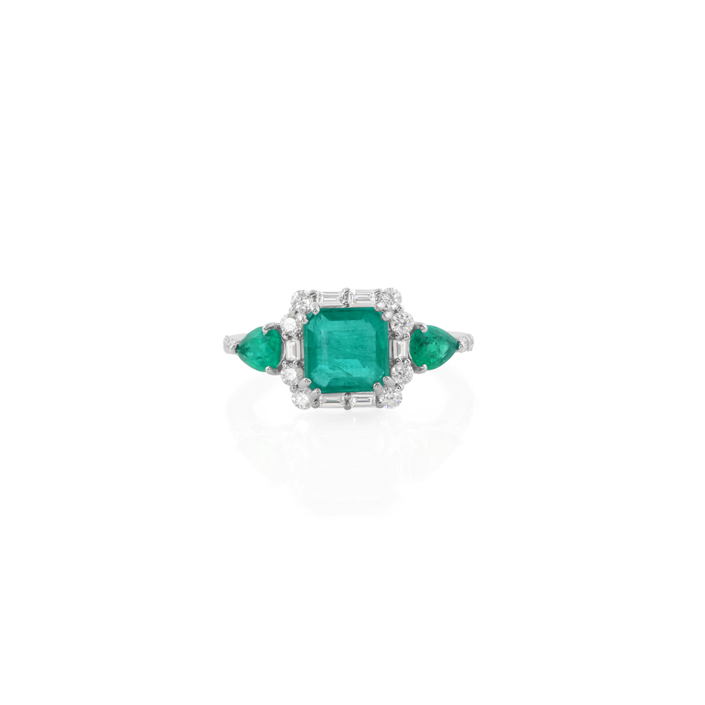 Real Gold 2.50Ct Zambian Emerald Engagement Halo Ring With Diamond Accents