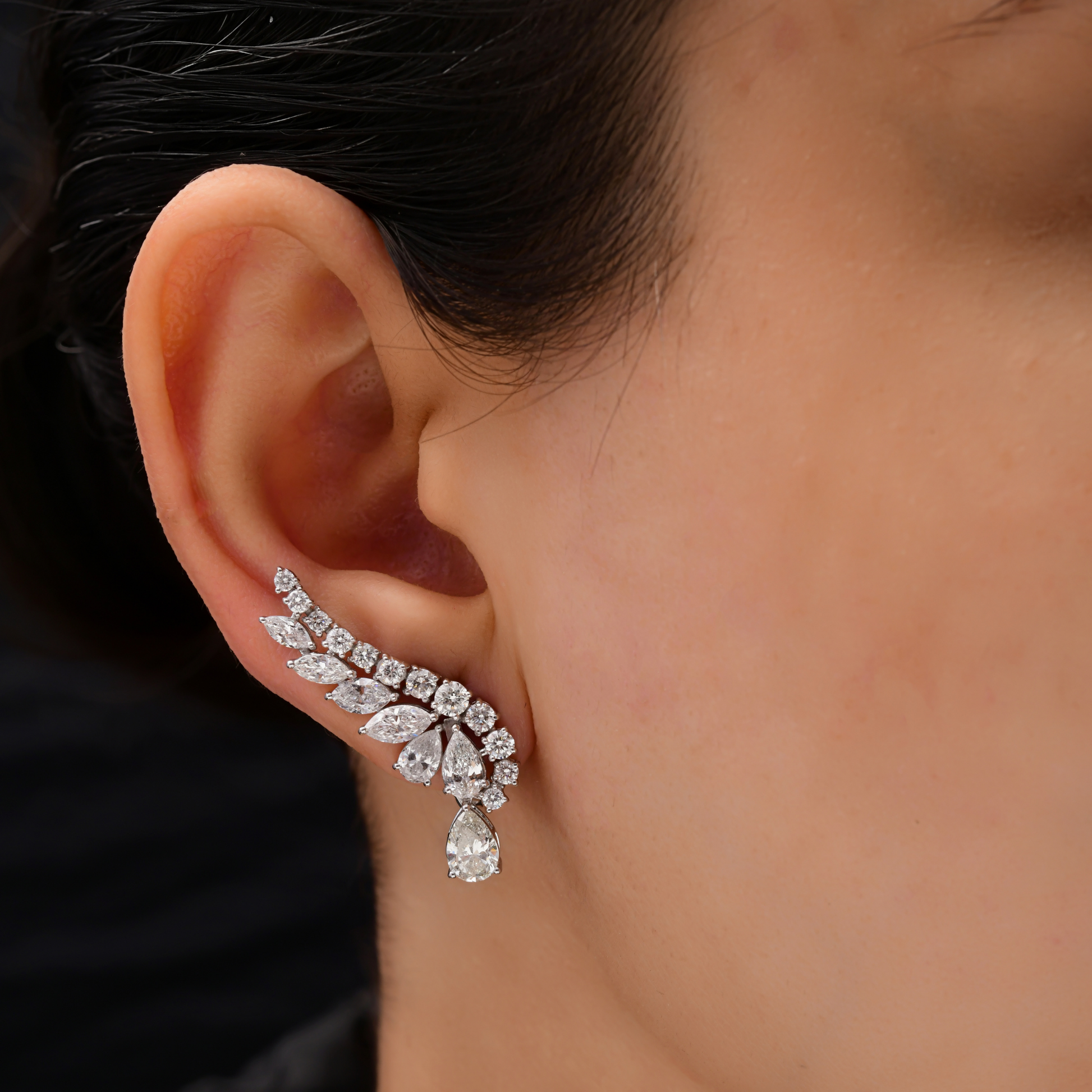 Handmade Fine Gold 4.92 Carat Marquise & Round Diamond Wing Climber Earrings