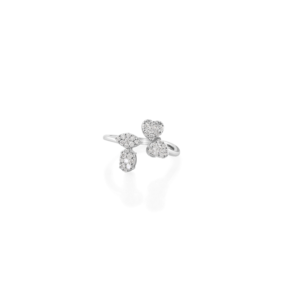 Natural Pave Diamond SI Clarity HI Color Heart Shaped Gold Cuff Ring