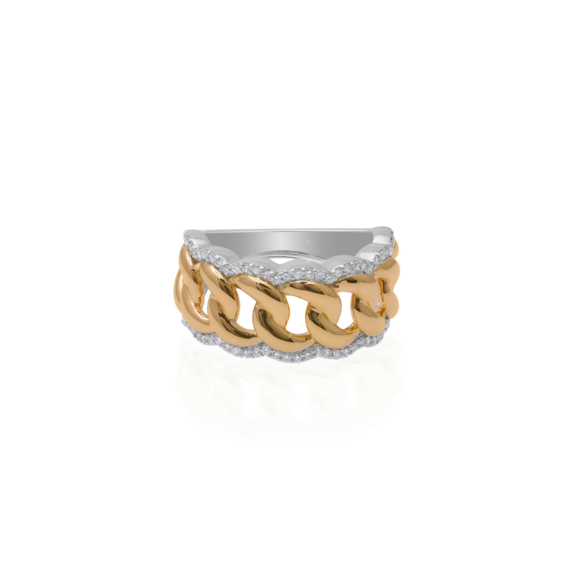 Unique Dual Tone Gold Chain Link Pave Diamond Band Ring