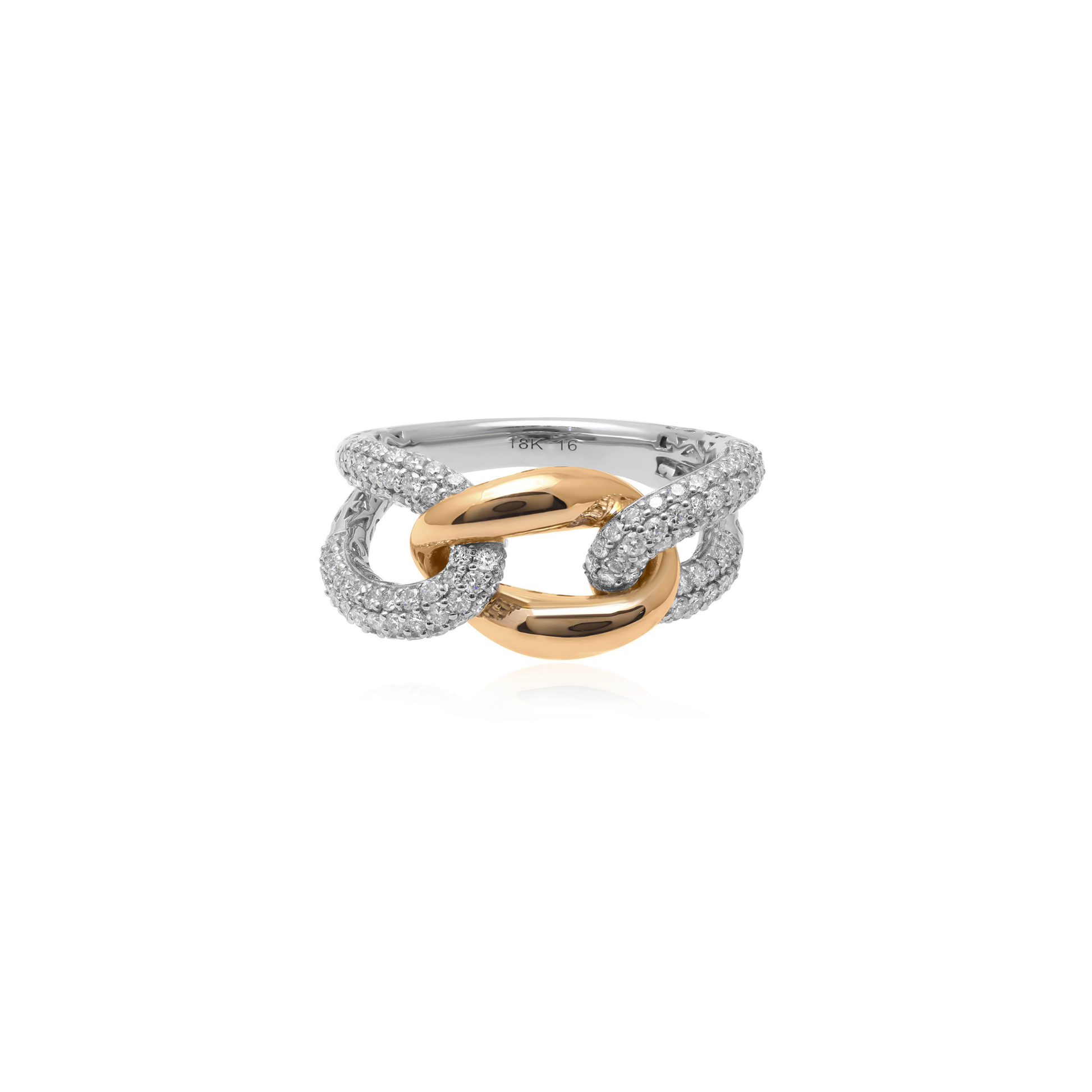 Statement Curb Link Band Ring SI/H Natural Pave Diamond Dual Tone Gold Jewelry