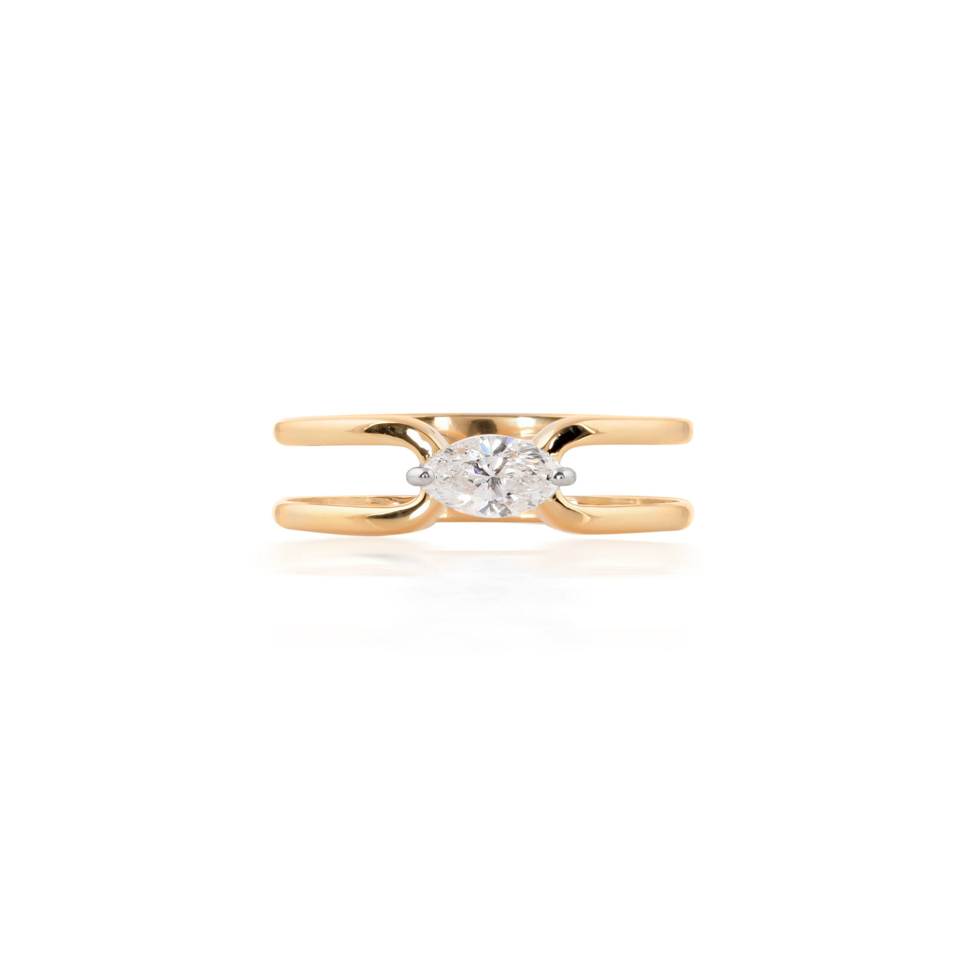 Minimalist Solitaire Marquise Cut Diamond Stackable Gold Band Ring