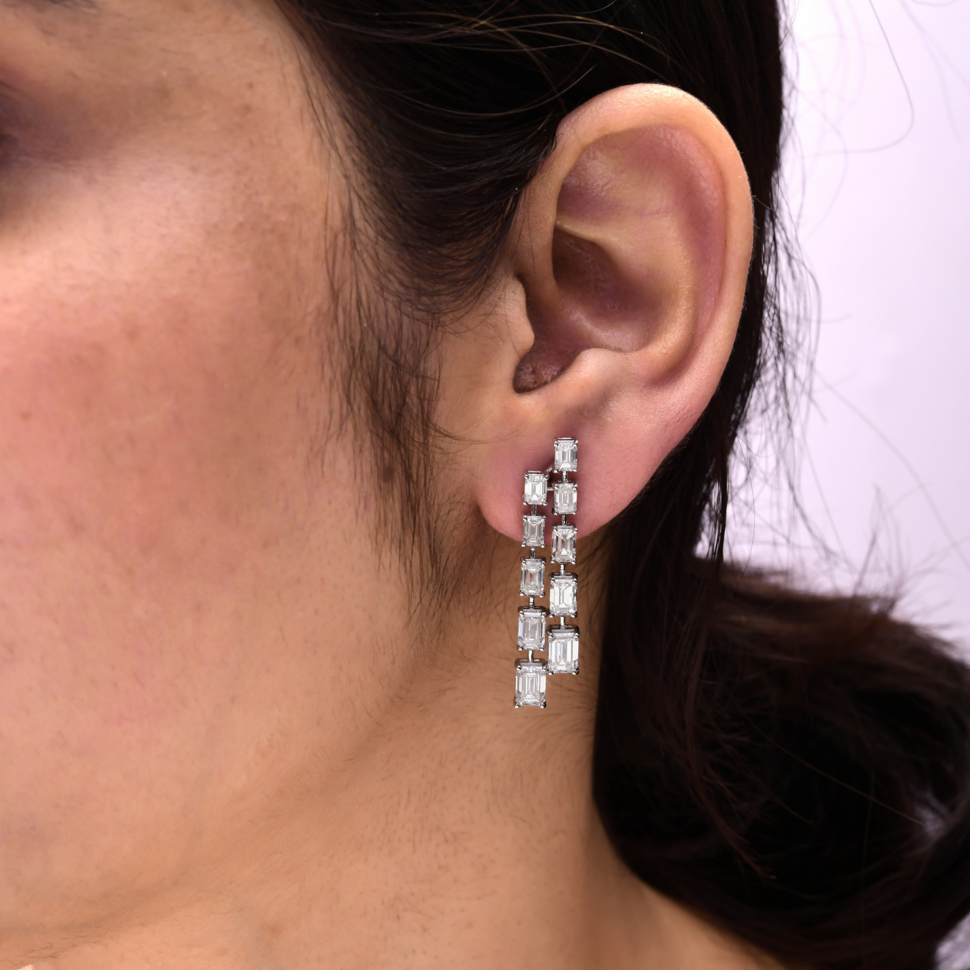7.22 Carat Emerald Cut Natural Diamond Fine Gold Dangle Earrings