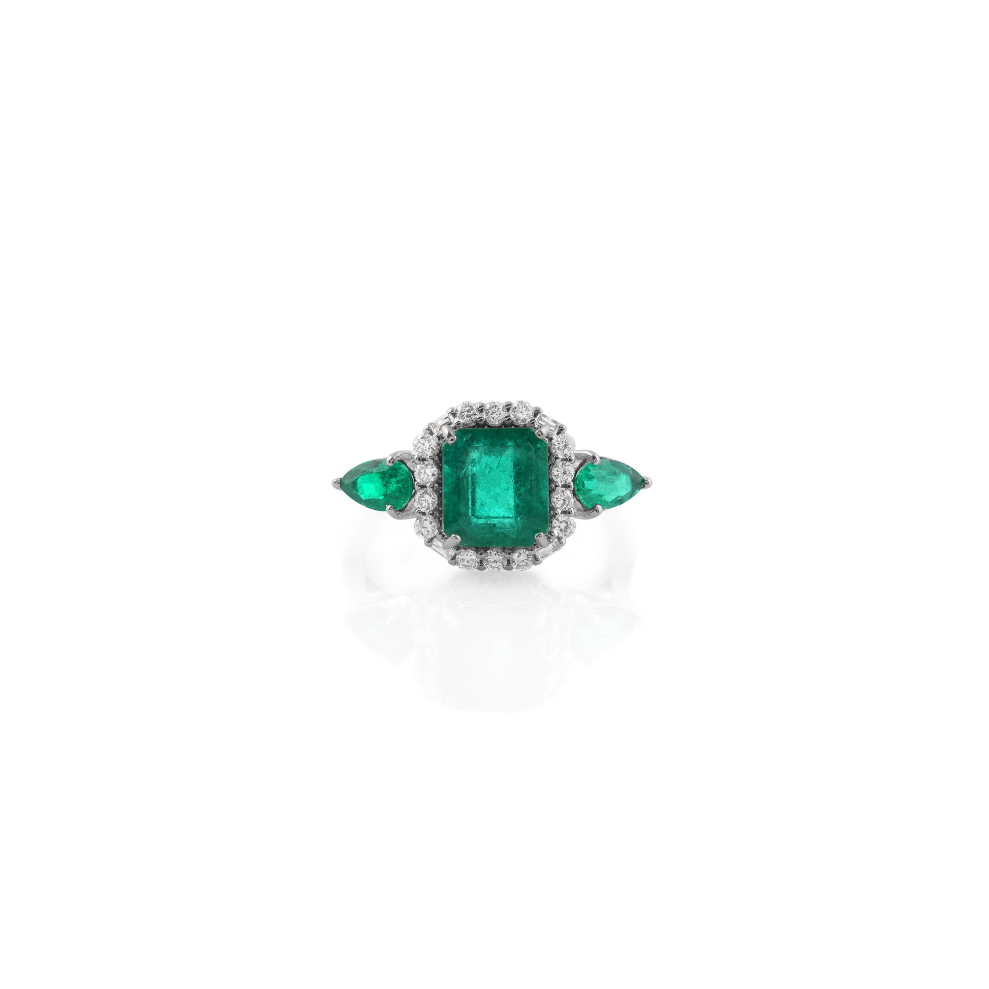 Certified Nature Inspired Emerald Gemstone Halo Ring with Gold Diamonds